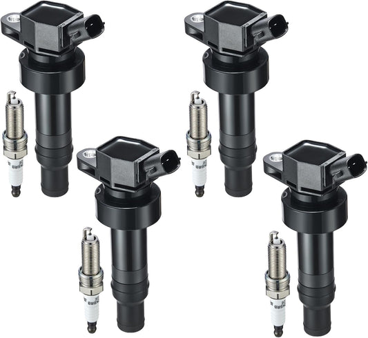 BDFHYK Coil Pack UF652 and Iridium Spark Plugs 93815 Compatible with Hyundai Accent Veloster Kia Rio Soul 1.6L 2.0L L4, Sets of 4