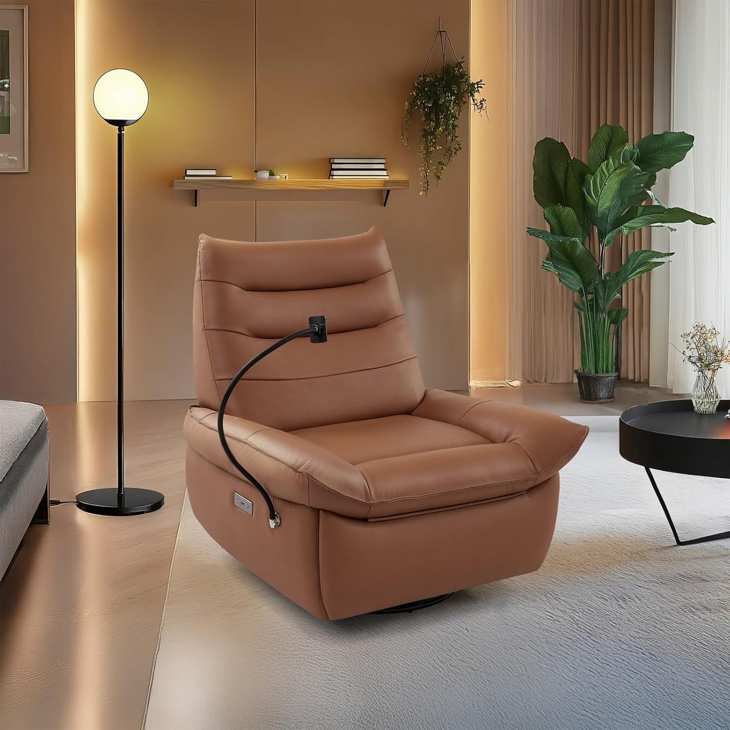 Accent Chairs 360° Recliner Chair Swivel Rocker Chair for Adults, Nursery Swivel Chairs for Living Room, High Back Upholstered Deep Seat Lazy Boy Recliner Chairs (Polyester Fabric- Dark Gray-1PCS)