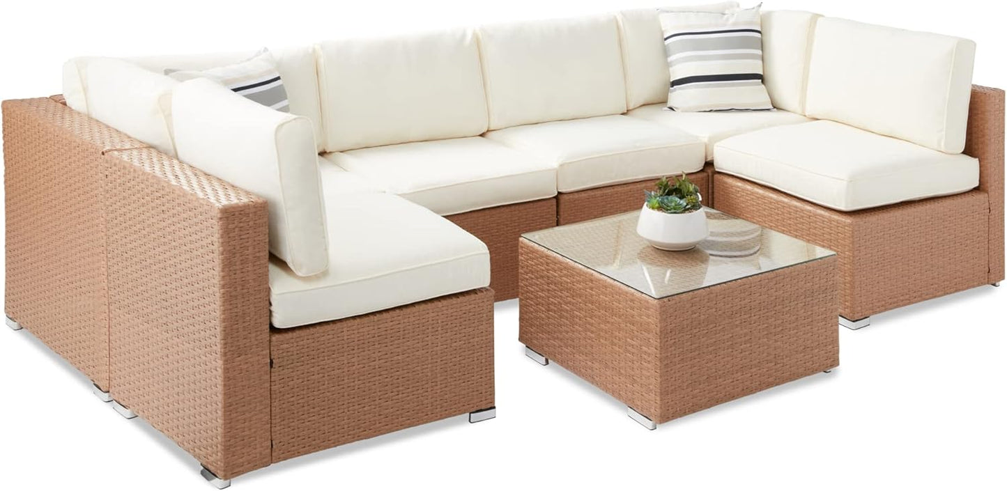 Best Choice Products 7-Piece Modular Outdoor Sectional Wicker Patio Conversation Set w/ 2 Pillows, Coffee Table, Cover Included - Gray/Gray