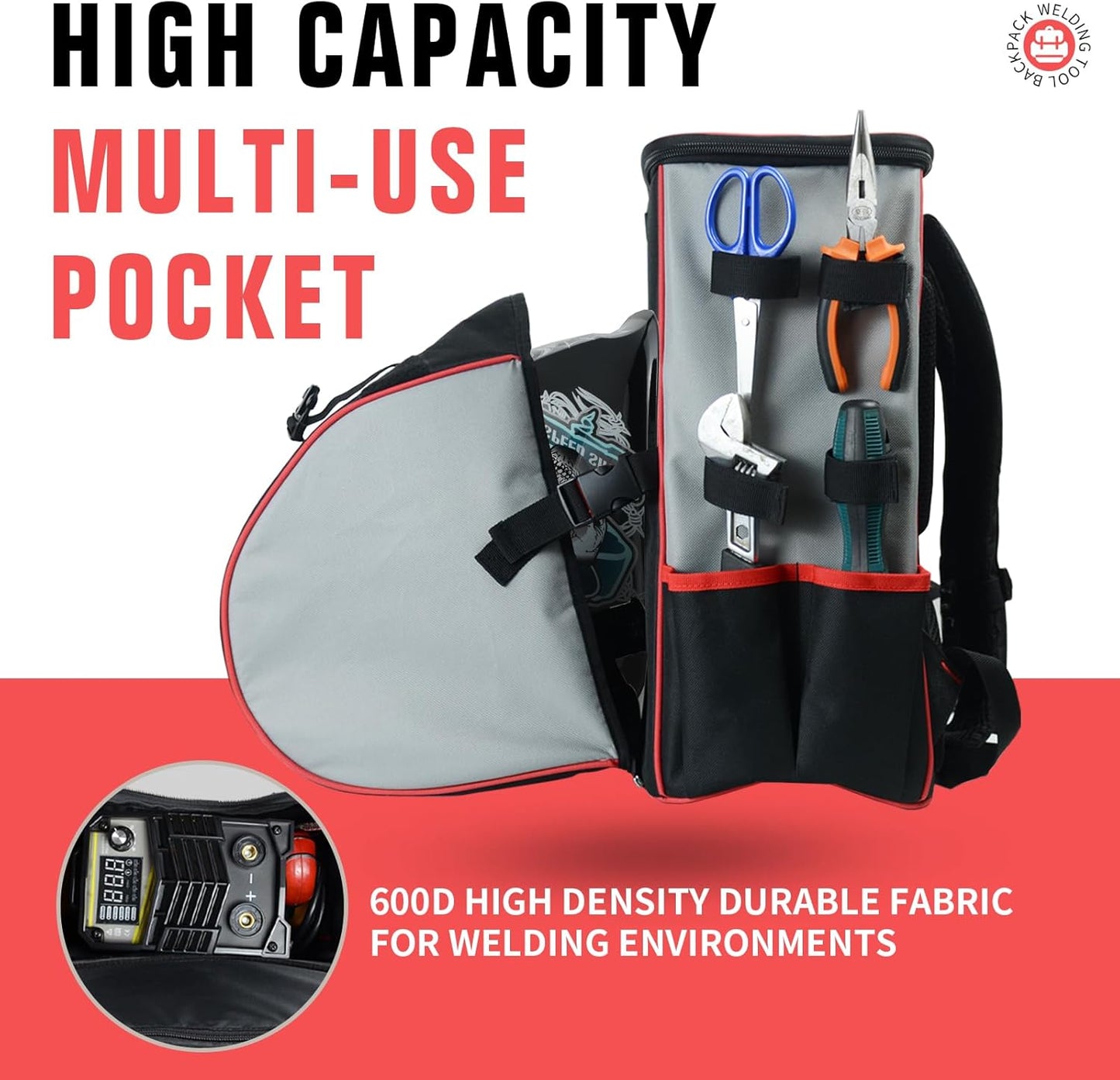 Welding Backpack for Men Waterproof Reinforced Bottom Large Capacity Extreme Gear Pack with Helmet Catch Multipurpose Welding Tools Backpack