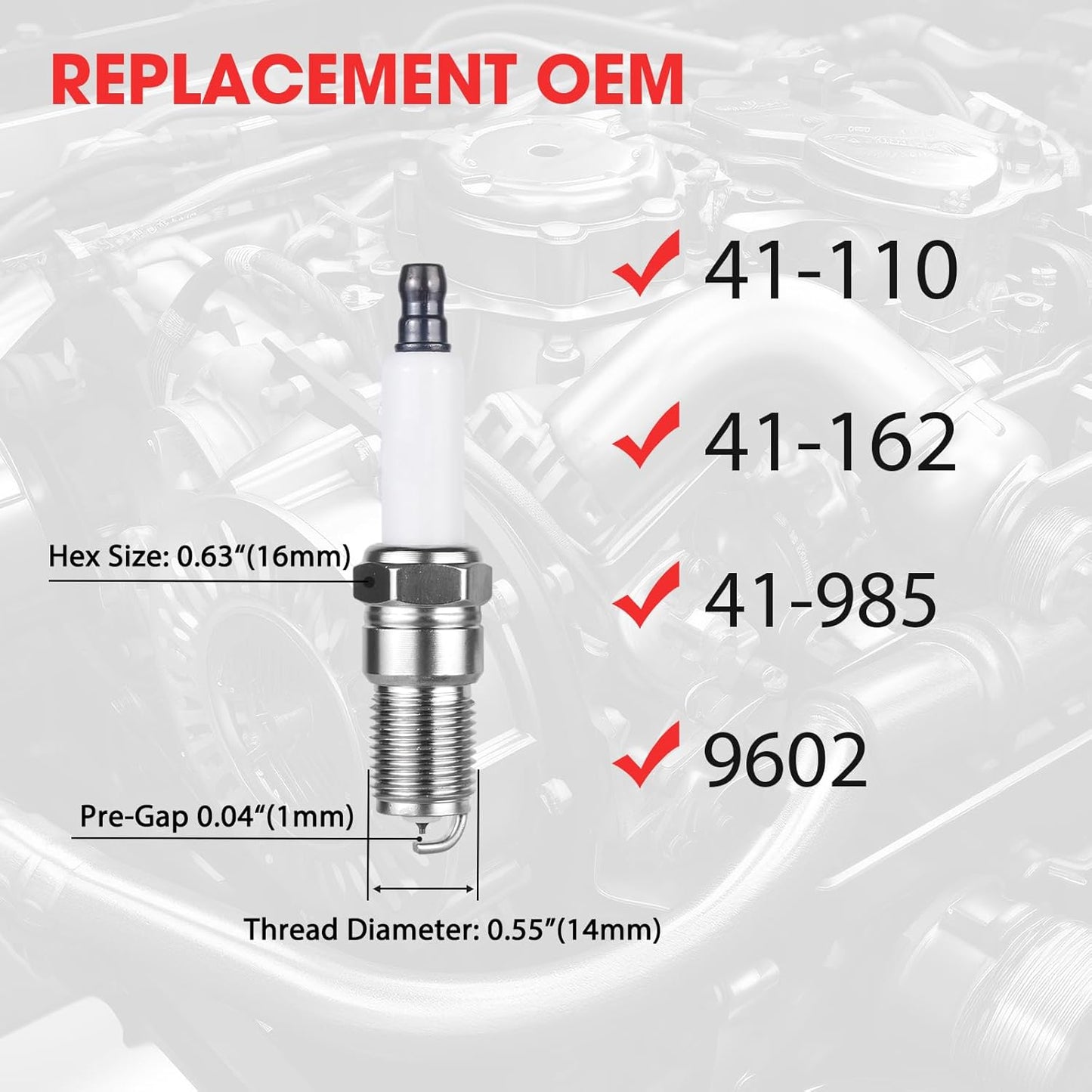 8 Pcs Spark Plug Wires Set & 41-110 Iridium Spark Plugs Compatible with 2000-2013 Chevy Silverado Tahoe Suburban GMC Sierra Yukon Cadillac Escalade 4.8 5.3 6.0 6.2 L, Replace for 41-162 9748HH 9748UU