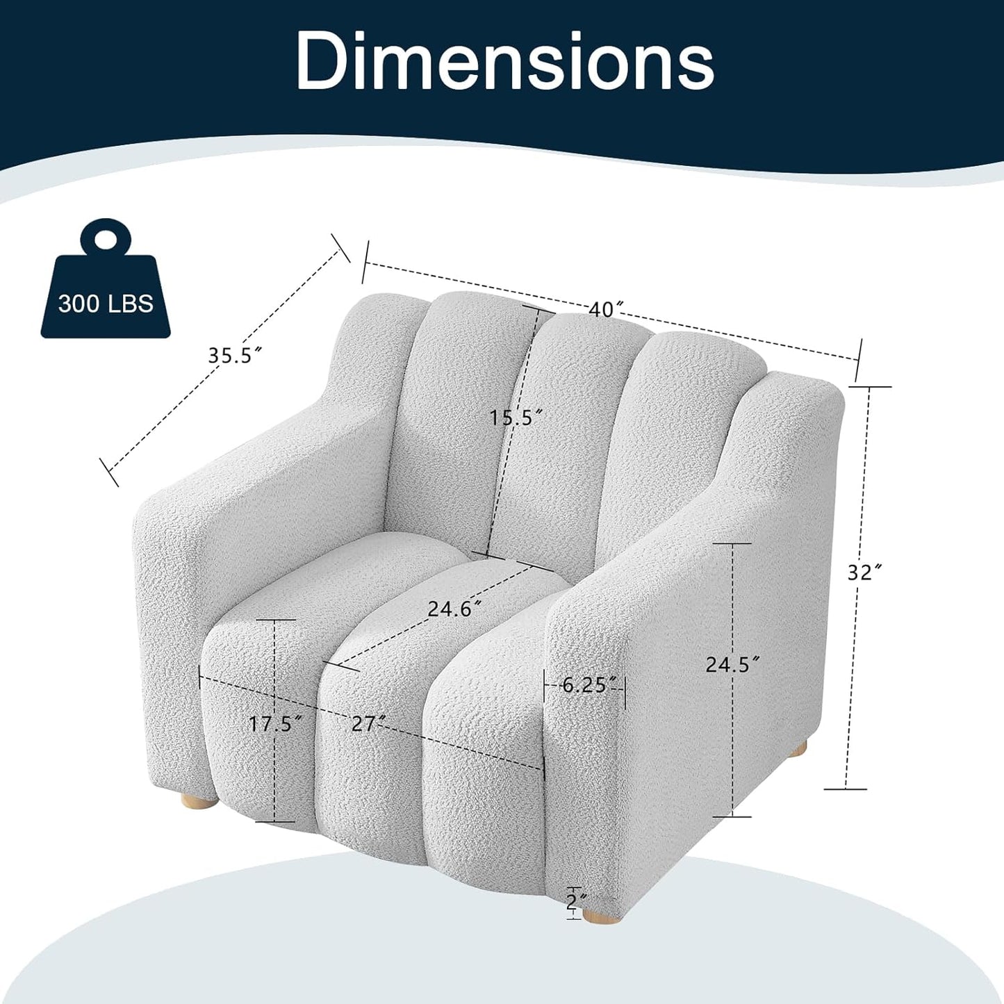40" W Oversized Accent Chairs, Modern Boucle Armchair with Deep Seat and Wide Arms, Comfy Sherpa Fabric Single Sofa Reading Chair for Living Room, Bedroom, Book Nook, Beige