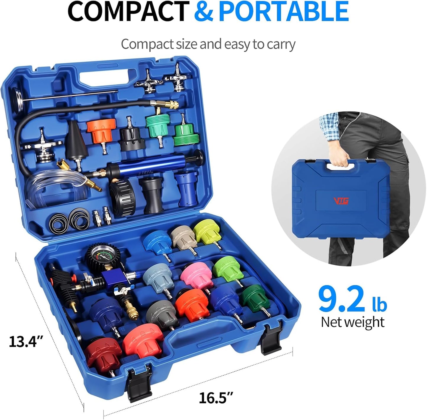 31PCS Coolant Pressure Tester Kit,Radiator Pressure Tester and Vacuum Refill Kit for Automotive Cooling System Water Tank Leakage Detection