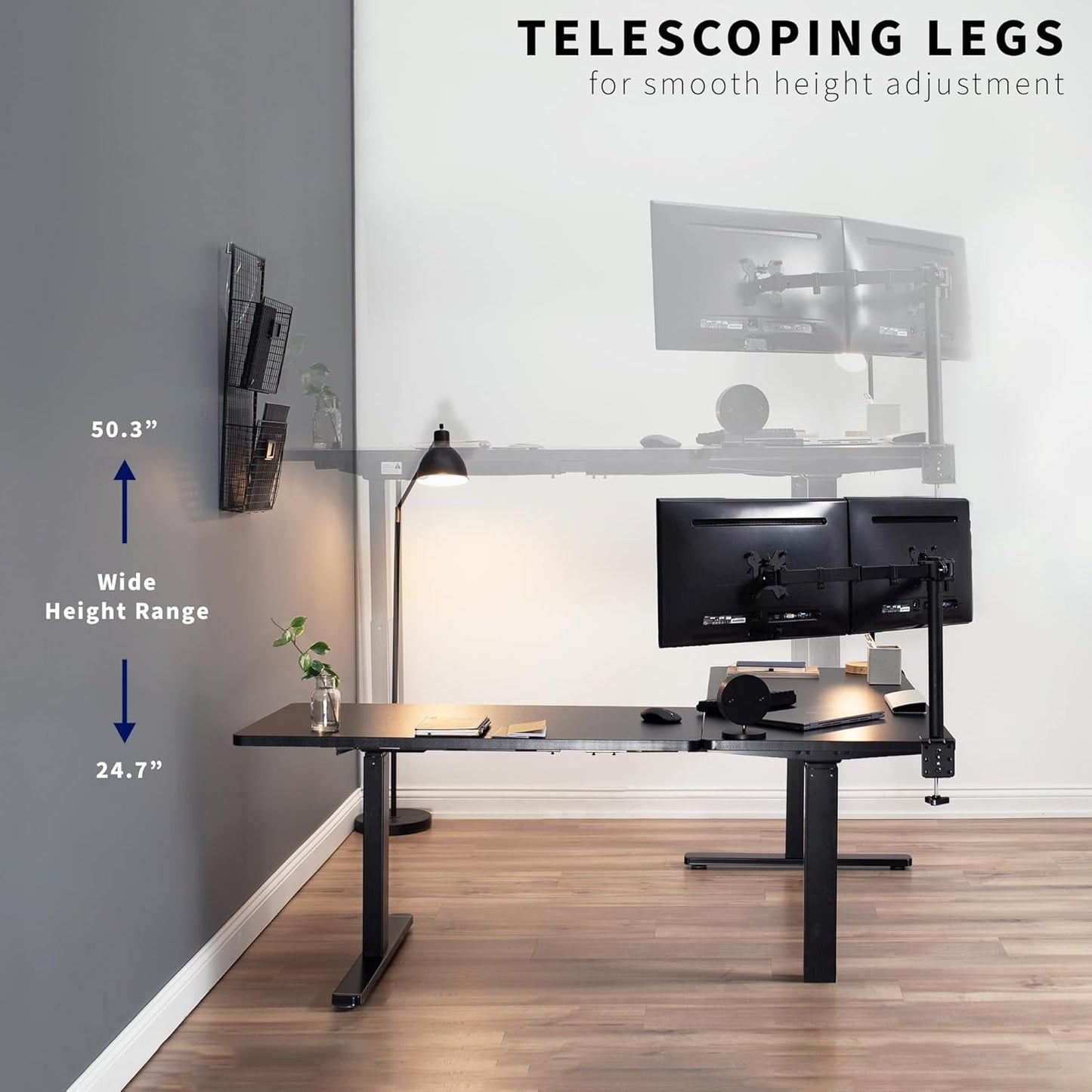 VIVO Electric Height Adjustable 83 x 60 inch Corner Stand Up Desk, 2 Light Wood Solid Table Tops, White Frame, Memory Controller, L-Shaped Workstation, 3E Series, DESK-KIT-3E8C