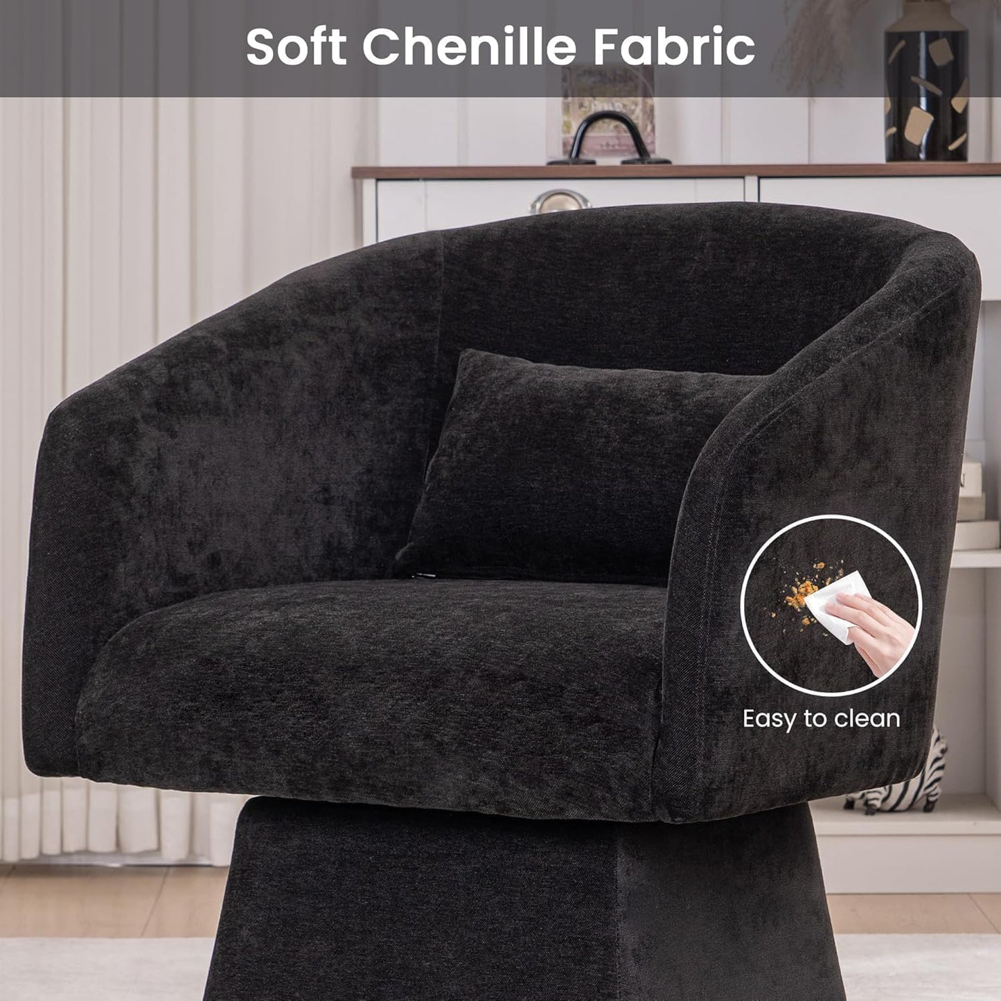 Swivel Accent Chairs Set of 2, Upholstered Barrel Chair with a Soft Backrest, 360 Degree Swivel Armchair, Reading Corner Chairs for Living Room, Bedroom, Waiting Room, Club, Adults, Black