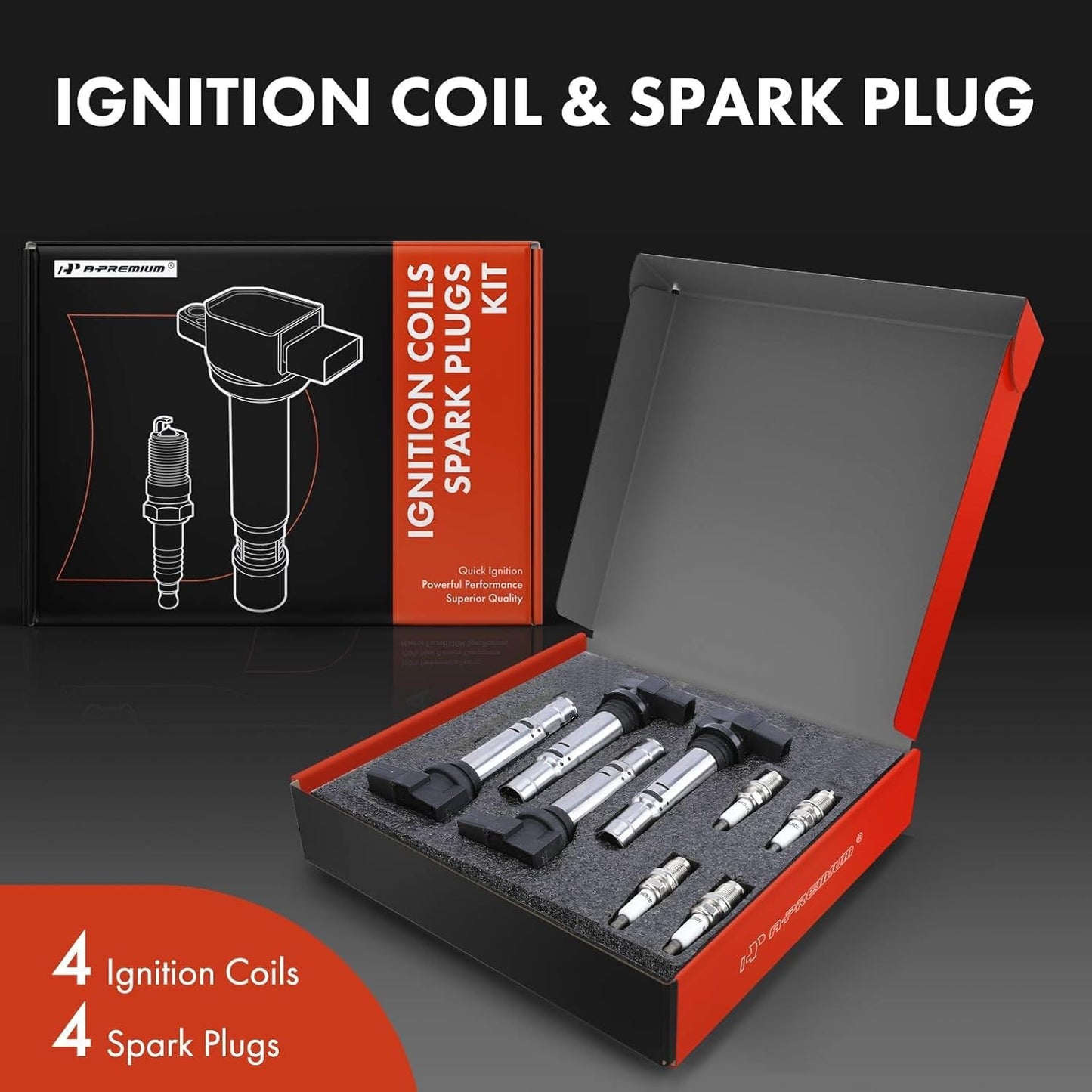 A-Premium Set of 8 Ignition Coil Pack and Iridium Spark Plugs Compatible with Audi A3 2009-2010/2012-2012 1.4L