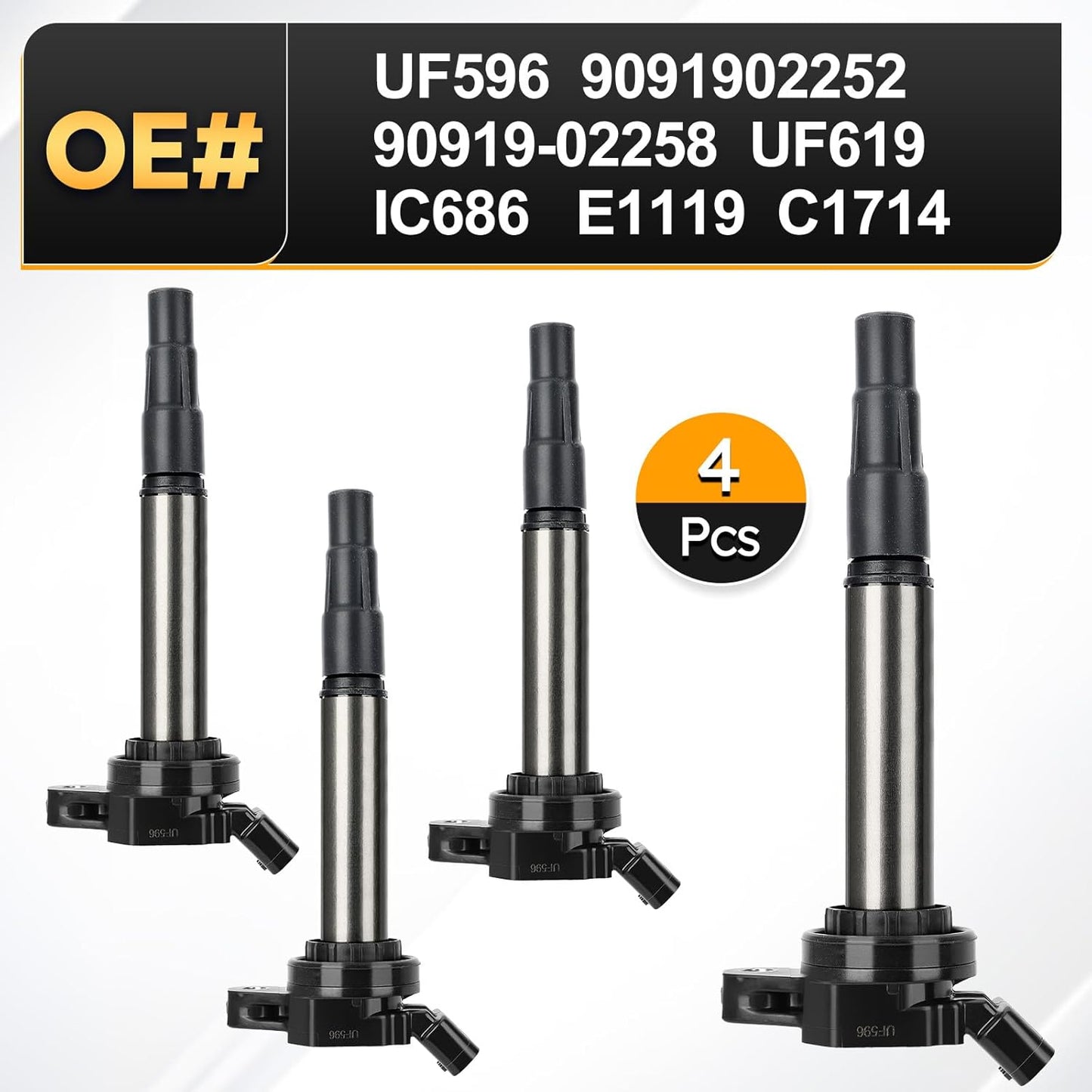 4PCS UF596 Ignition Coil Pack For TOYOTA 09-18 Corolla,09-14 Matrix,10-15 Prius,12-17 Prius V,18-19 C-HR/11-17 Lexus CT200h/08-14 Scion xD,2016 iM/09-10 Pontiac Vibe Replaces# UF619 C1714 GN10341