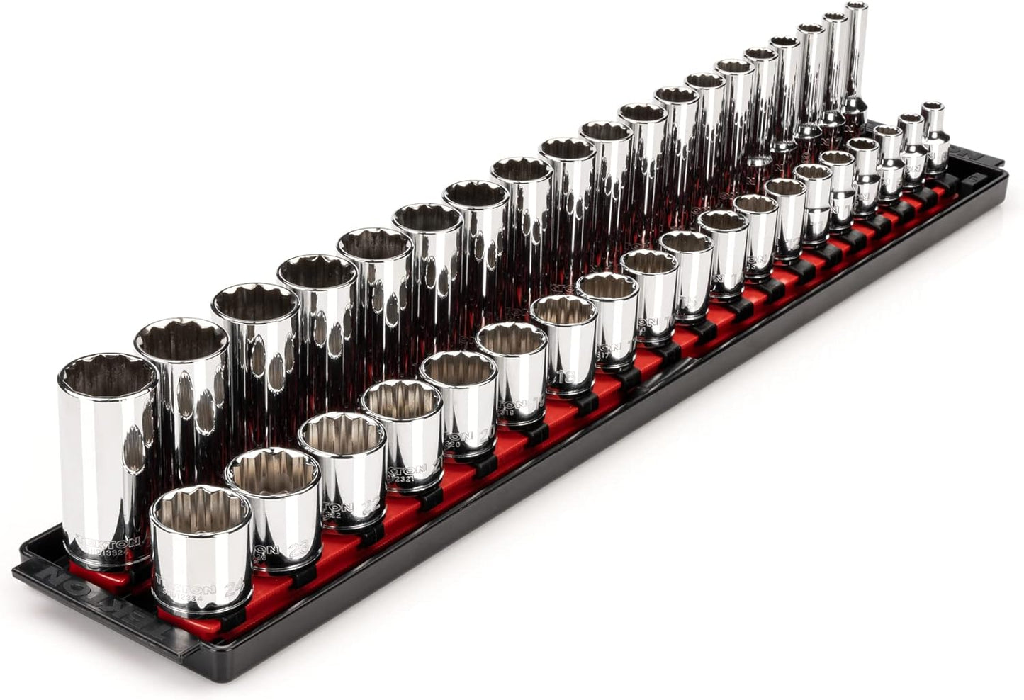 TEKTON 3/8 Inch Drive 12-Point Socket Set with Rails and Tray, 30-Piece (1/4-1 in.) | SHD91210