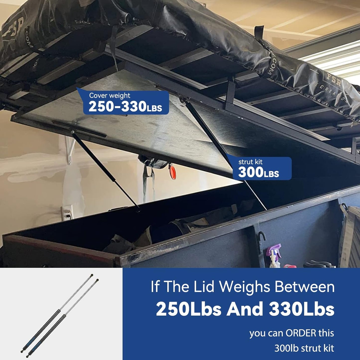 ARANA SF280M300 28 inch 300Lb Gas Struts Spring Shocks 28 inch 1335N Lift Support for Super Heavy-Duty Sled Trailer Tonneau Cover Trap Door Murphy Bed Truck Cover with 13mm Ball Sockets, Set of 2