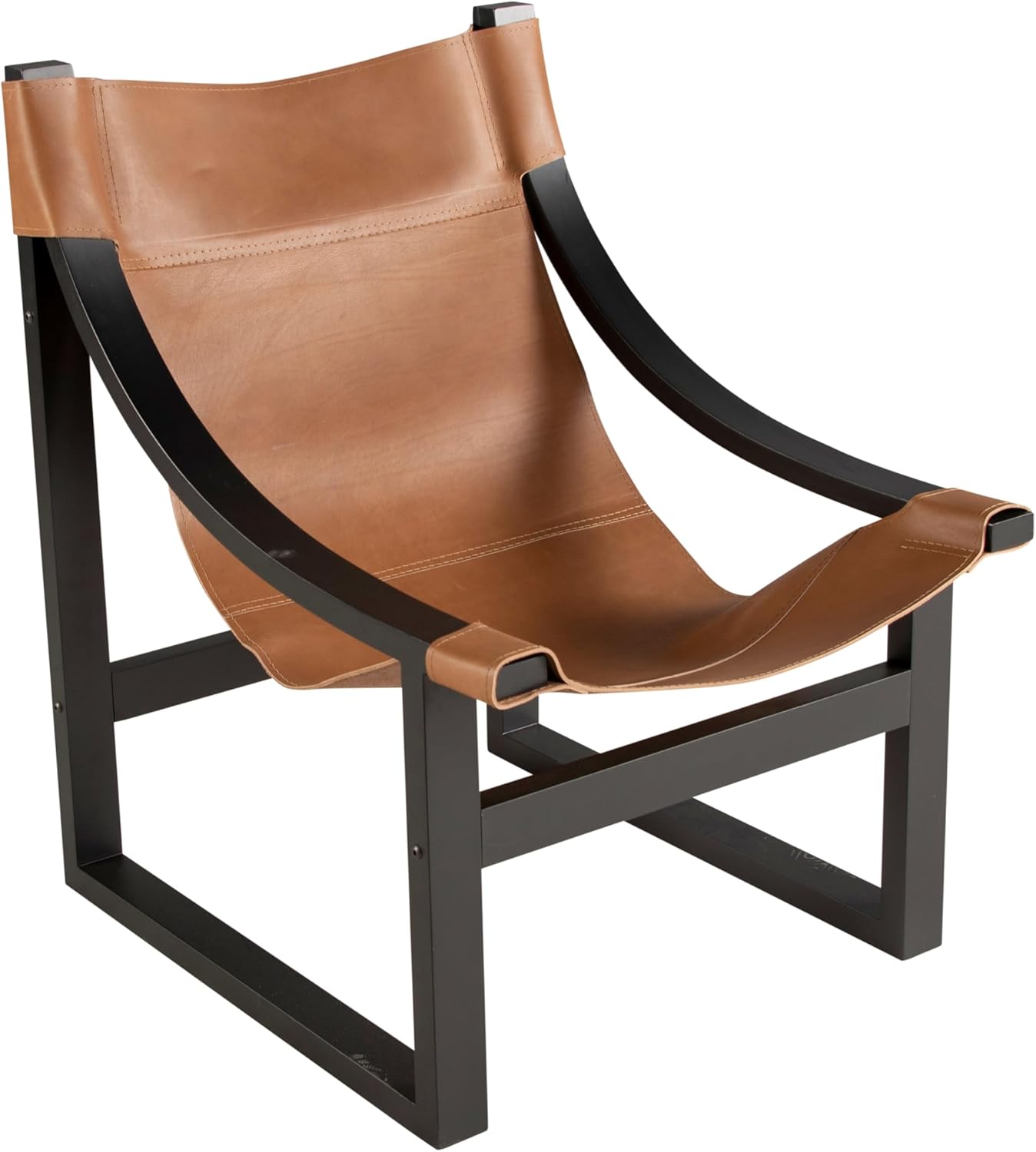 Steve Silver Furniture Lima Leather Sling Accent Chair, Oak Solids, Home Office, Living Room, Stable Wooden Frame, Balcony, 26.3" L x 28.3" W x 37" H, Brown/Black
