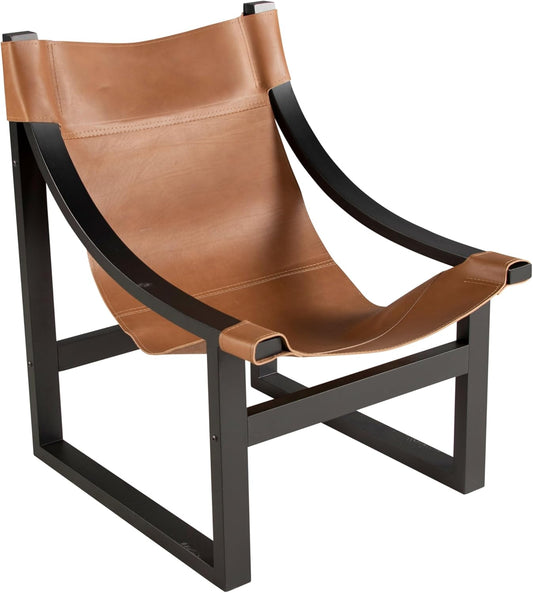 Steve Silver Furniture Lima Leather Sling Accent Chair, Oak Solids, Home Office, Living Room, Stable Wooden Frame, Balcony, 26.3" L x 28.3" W x 37" H, Brown/Black