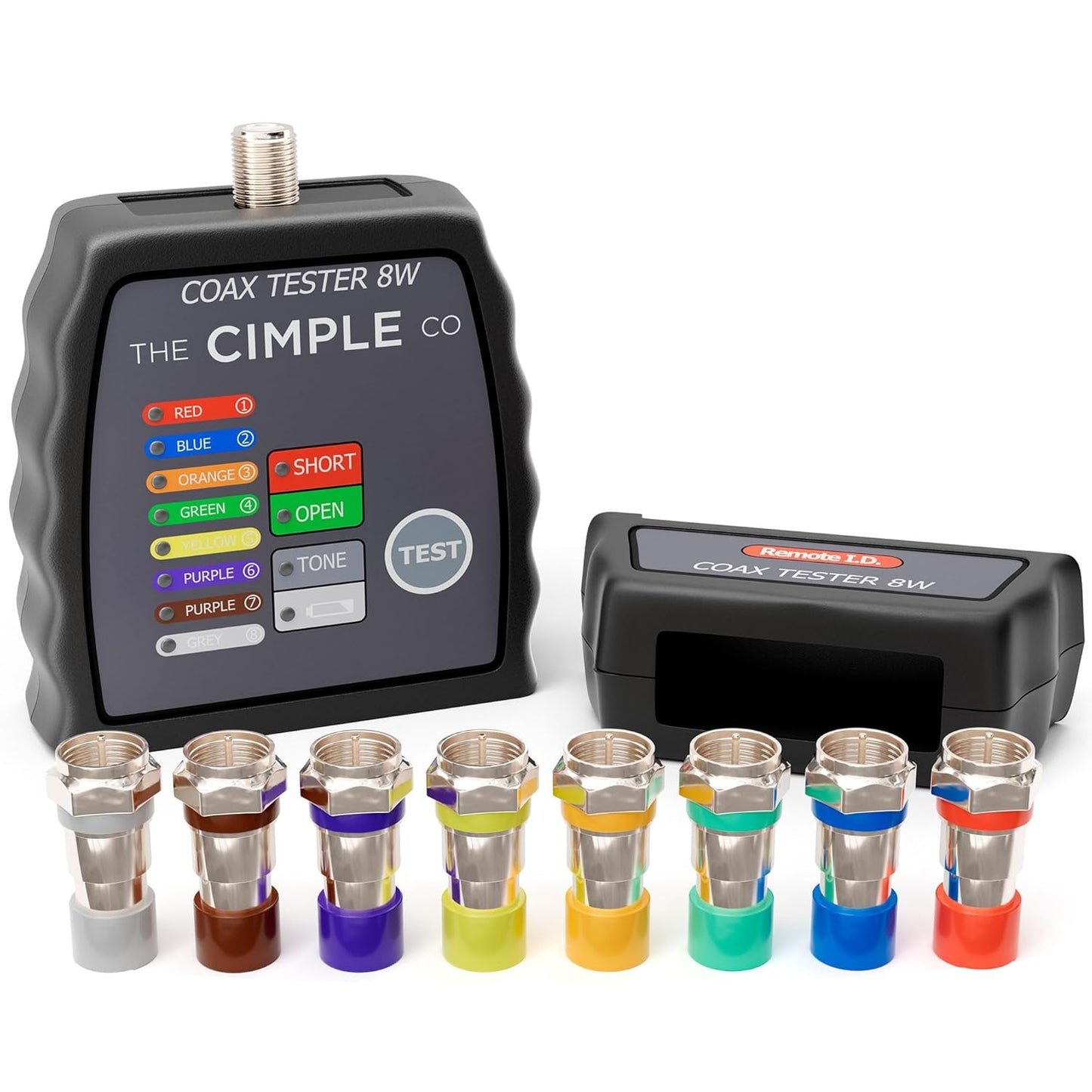 THE CIMPLE CO Coax Cable Tester, 8 Port, Wire Tracer, Continuity Tester, Test up to 8 Locations, Includes Color Coded Remotes, Mapper, Toner, Black