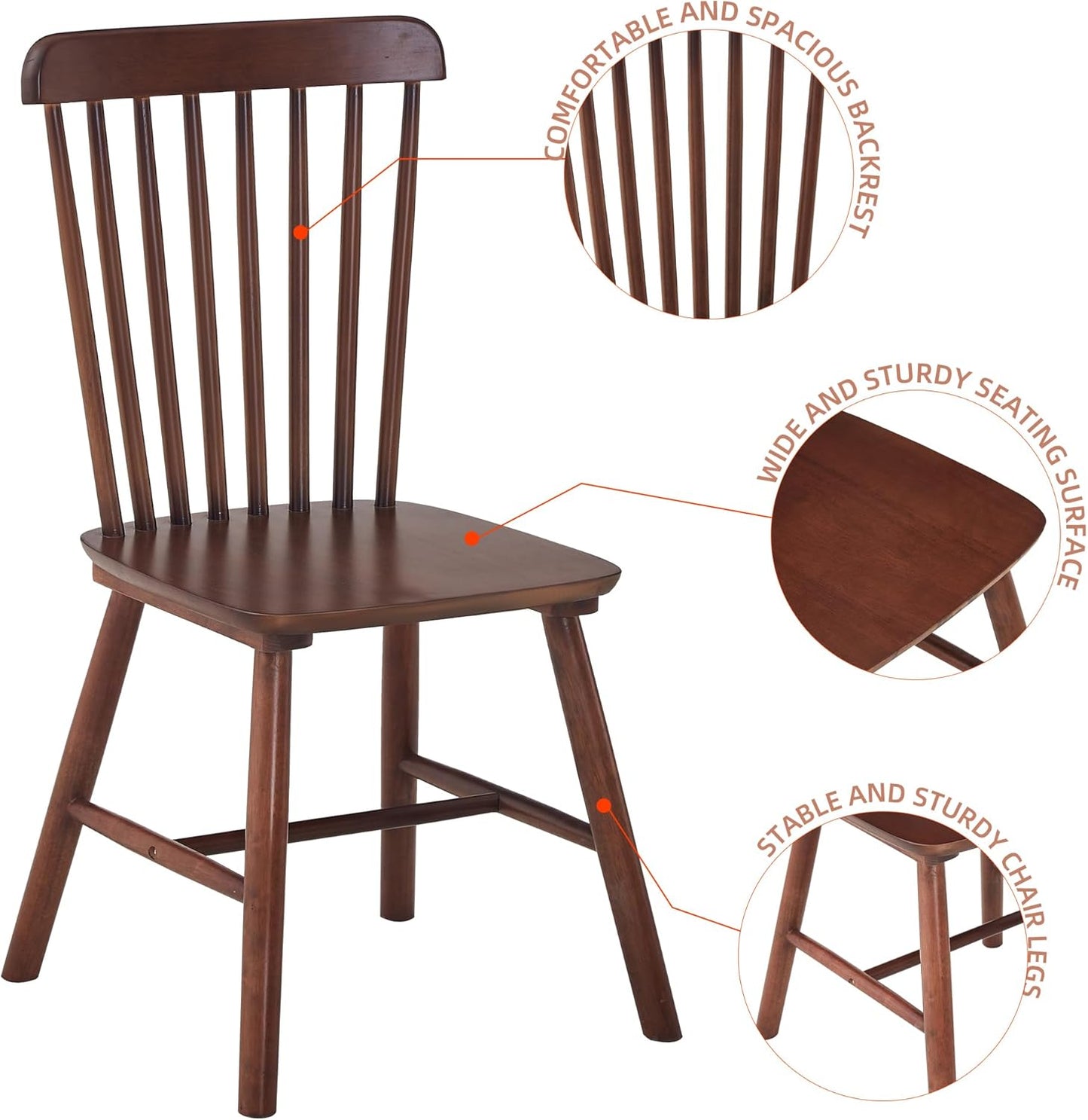 4 Pieces of Dining Chair, Rubber Wood Material, Solid Wood Dining Table Chair, Living Room Chair, Simple and Natural (Walnut)
