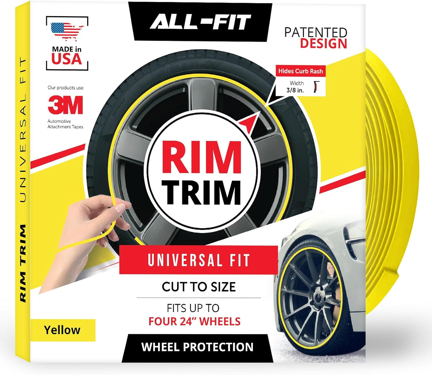 All-Fit Automotive Rim Trim – Durable DIY Car Exterior Accessories for Curb Rash Protection – Fits Up to Four 24” Wheels – Flexible, Durable Wheel Rim Protector (3/8″ width/Red)