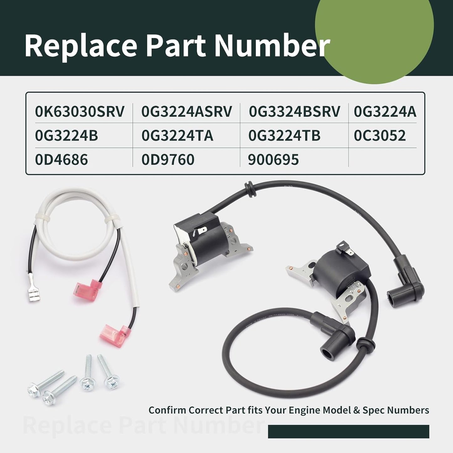 0G3324BSRV 0K63030SRV Ignition Coil Module 2 Pack Compatible with Generac GTV760 GTV990 GTV-760 GTV-990 25 & 27 HP Engines Replaces 0G3224TA 0D4686 Ignition Coil
