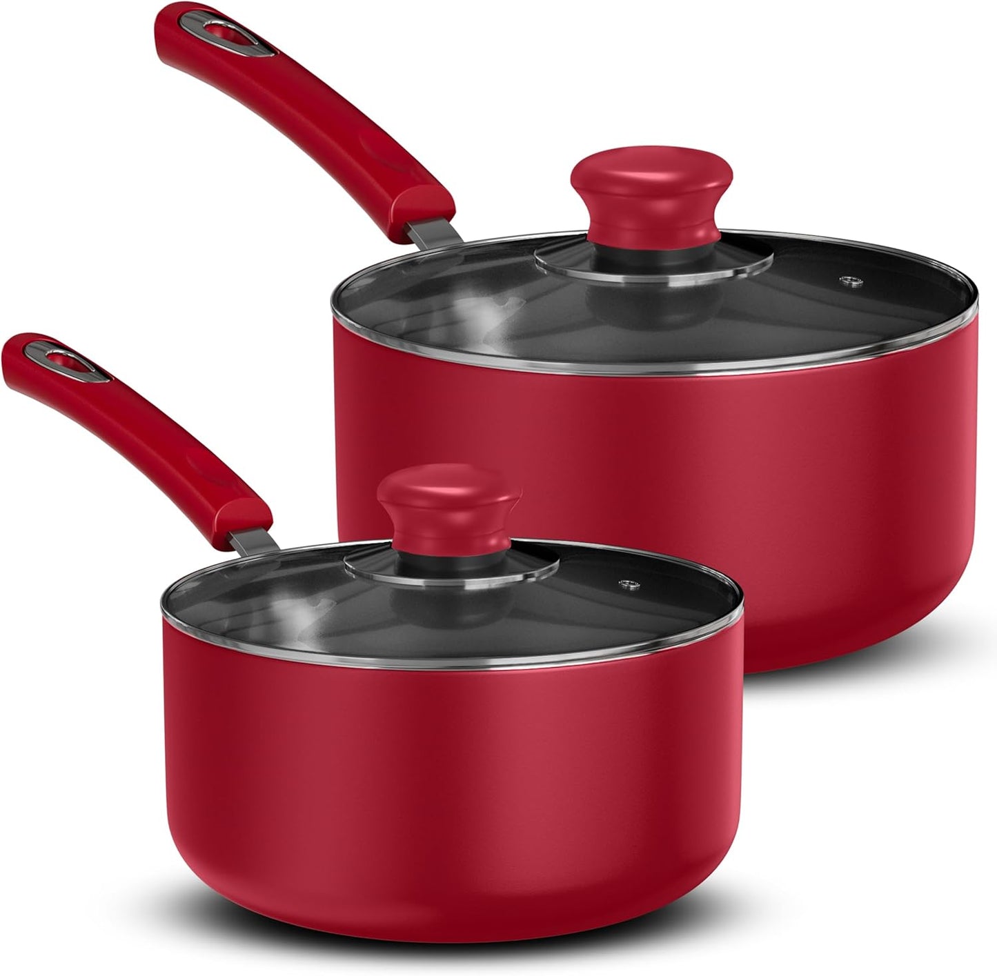 Utopia Kitchen Nonstick Saucepan Set, Cooking Pots with Lids, 1 Quart and 2 Quarts Multipurpose Kitchen Small Pots for Cooking Nonstick With Lids, 1 qt & 2 qt Set, Grey & Black