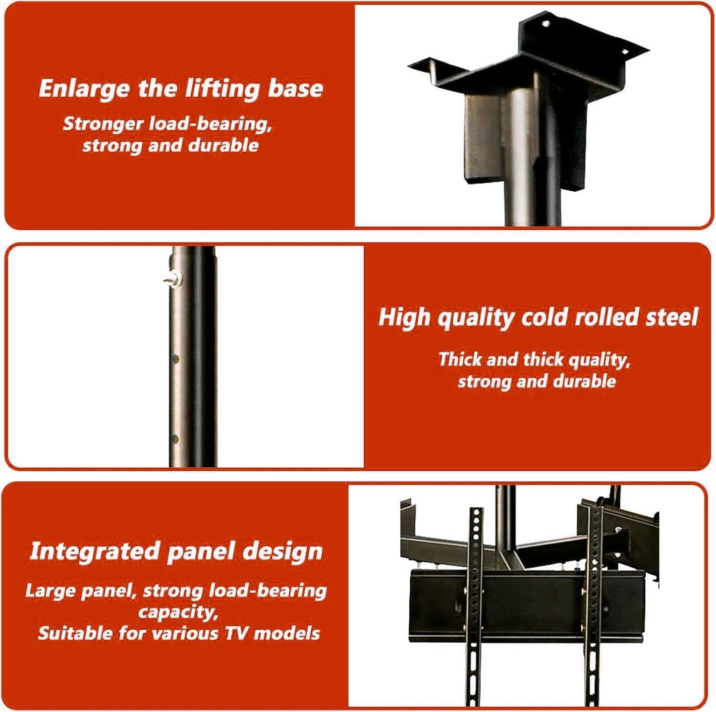 4 Sided Ceiling TV Mount Bracket - TV Wall Mount, 360 Degree Rotating Telescopic TV Lift, Height Adjustment TV Mount, 4-Way Moving Flat/Curved Screen Bracket