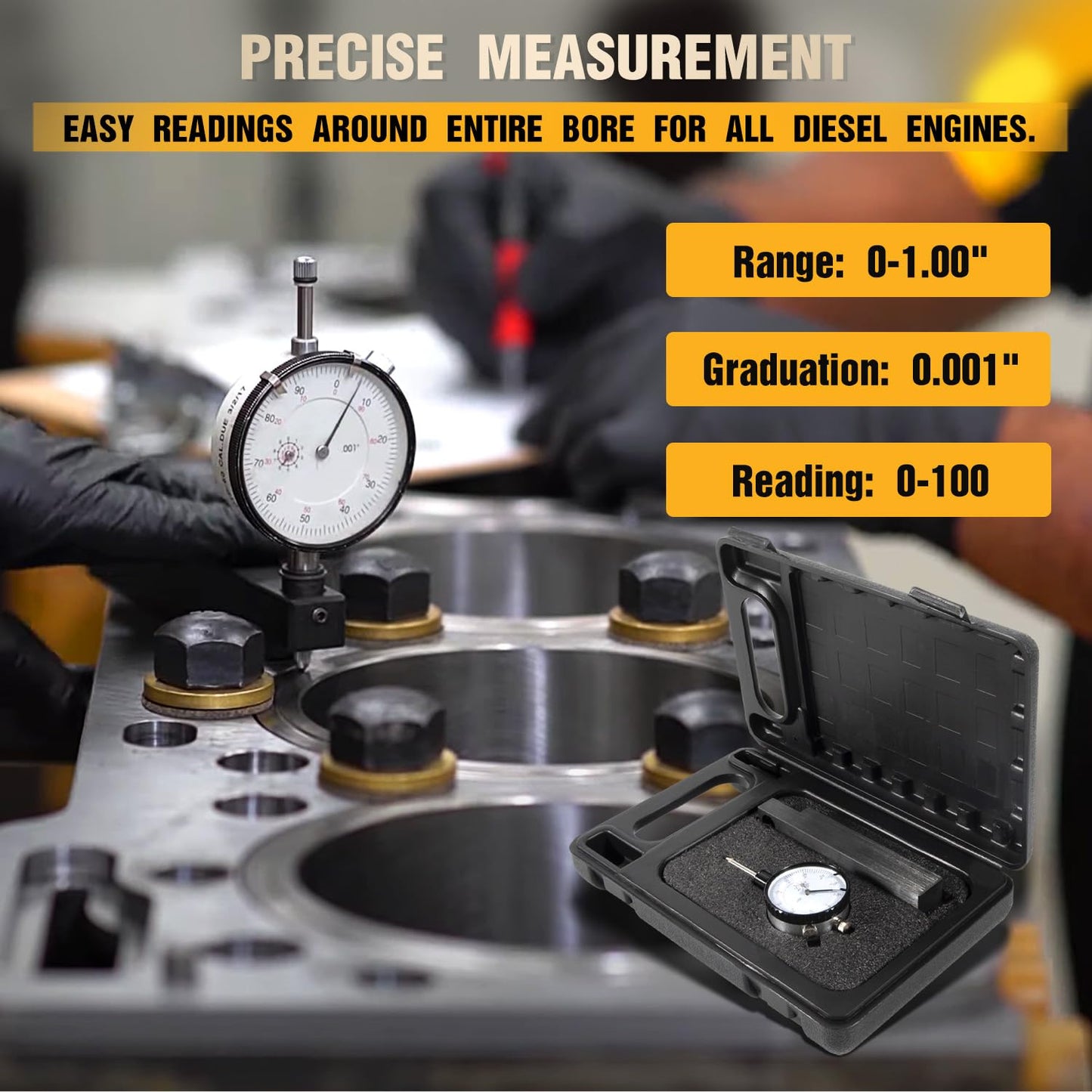 6434 Sleeve Height and Counter Bore Gauge for All Diesel Engines, Cylinder Bore Gauge Range: 0-1.00", Graduation: 0.001", Reading: 0-100