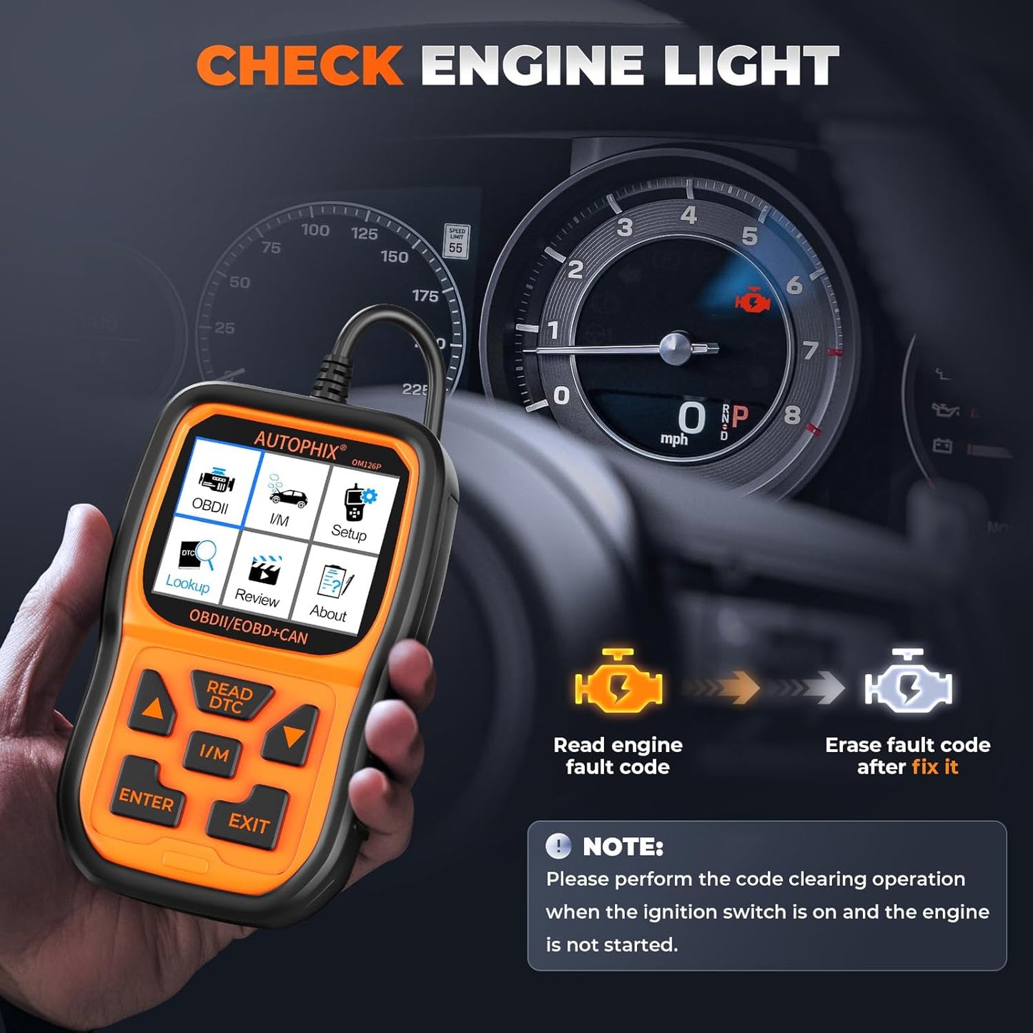 AUTOPHIX OM126P+ OBD2 Scanner, Check Engine Light Code Reader, Car Code Scanner for Automotive Diagnostic, Read & Clear Fault Code, Pass Smog Test, Live Data, for All US Cars After 1996