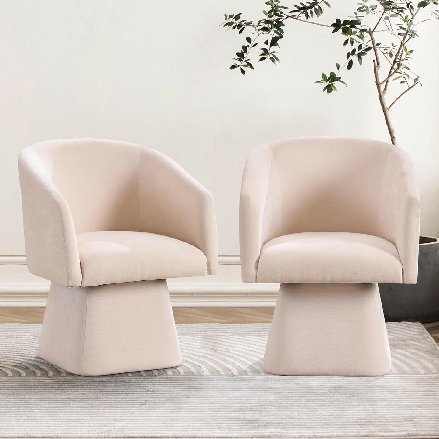 Swivel Modern Accent Chair,Luxury Fabric Upholstered Makeup Chair Comfy Barrel Chair with No Wheels,360°Rotating Vanity Armchair for Living Room Bedroom Office (Orange,Set of 2)