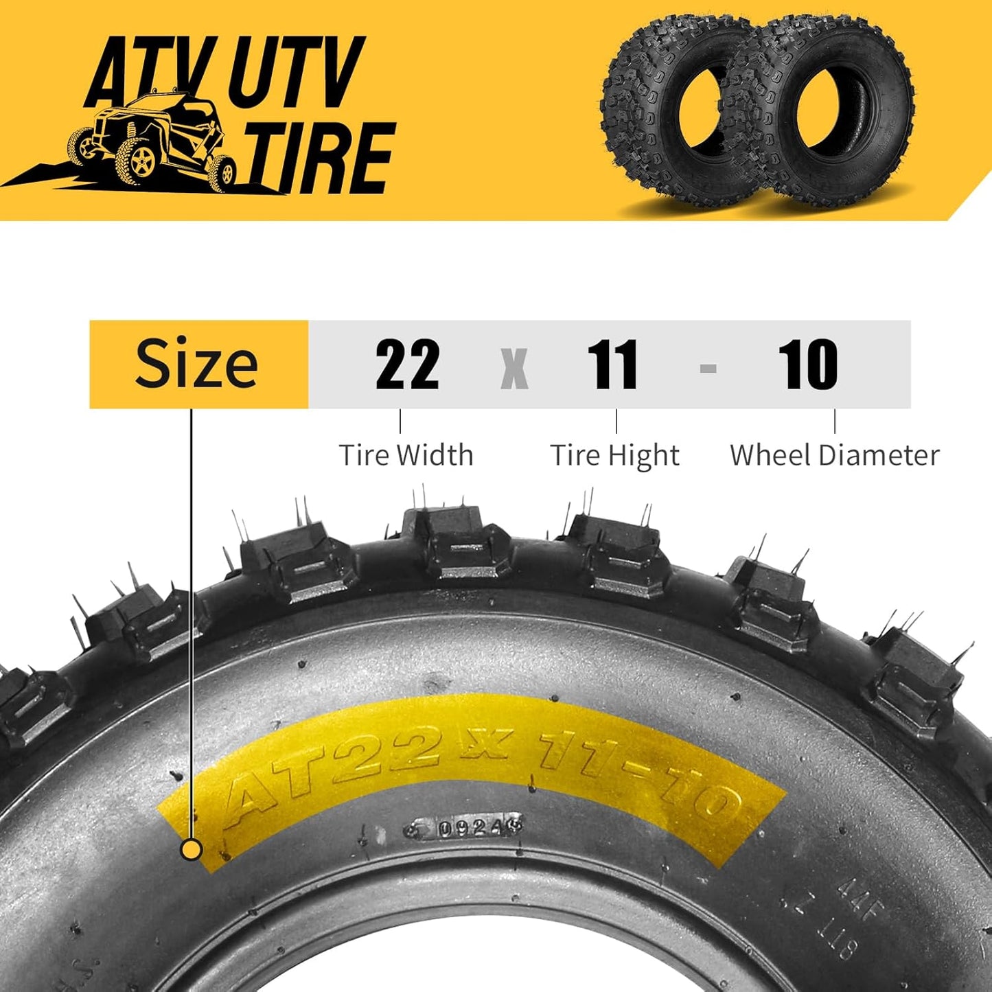 AutoForever 22x11-10 ATV UTV Sport All Terrain Tubeless Tires 22x11x10 6PR Pack of 2