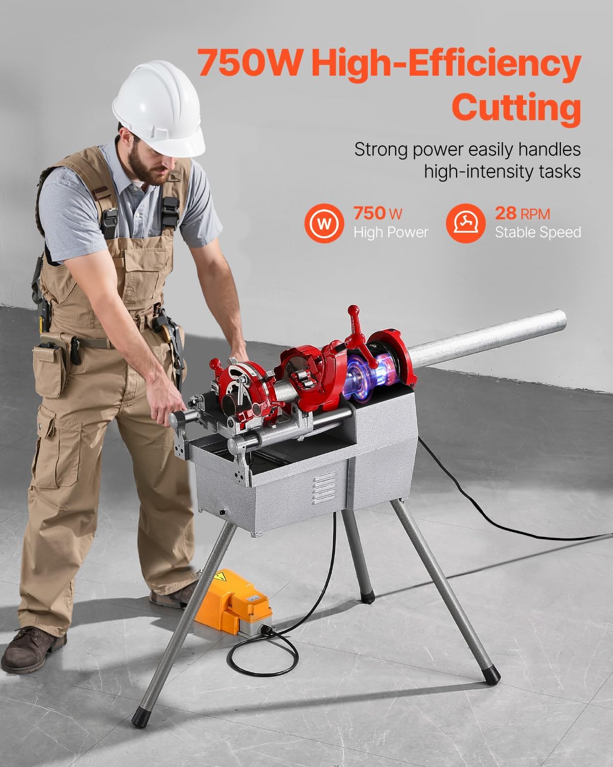 VEVOR Electric Pipe Threader Machine, 750W 28RPM Threading Cutting Machine, 1/2 to 2 inch Pipes Threading Cutter Tool with Foot Pedal for Plumbing, Automotive Repairs, Metalworking