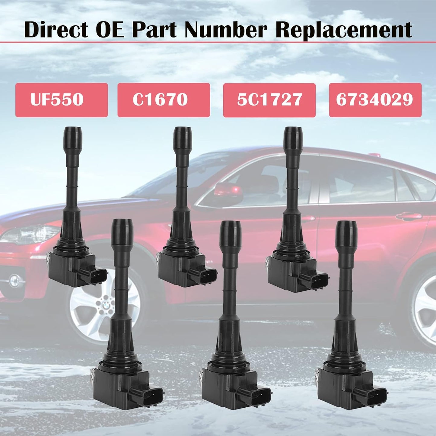 Set of 6 Ignition Coil Fits for 3.5L V6 Nissan Altima Maxima Murano Pathfinder Quest Infiniti G35 EX35 FX35 2007 2008 2009 2010 2011 2012 2013 2014 2015 2016 2017 Coil Packs Replaces UF550