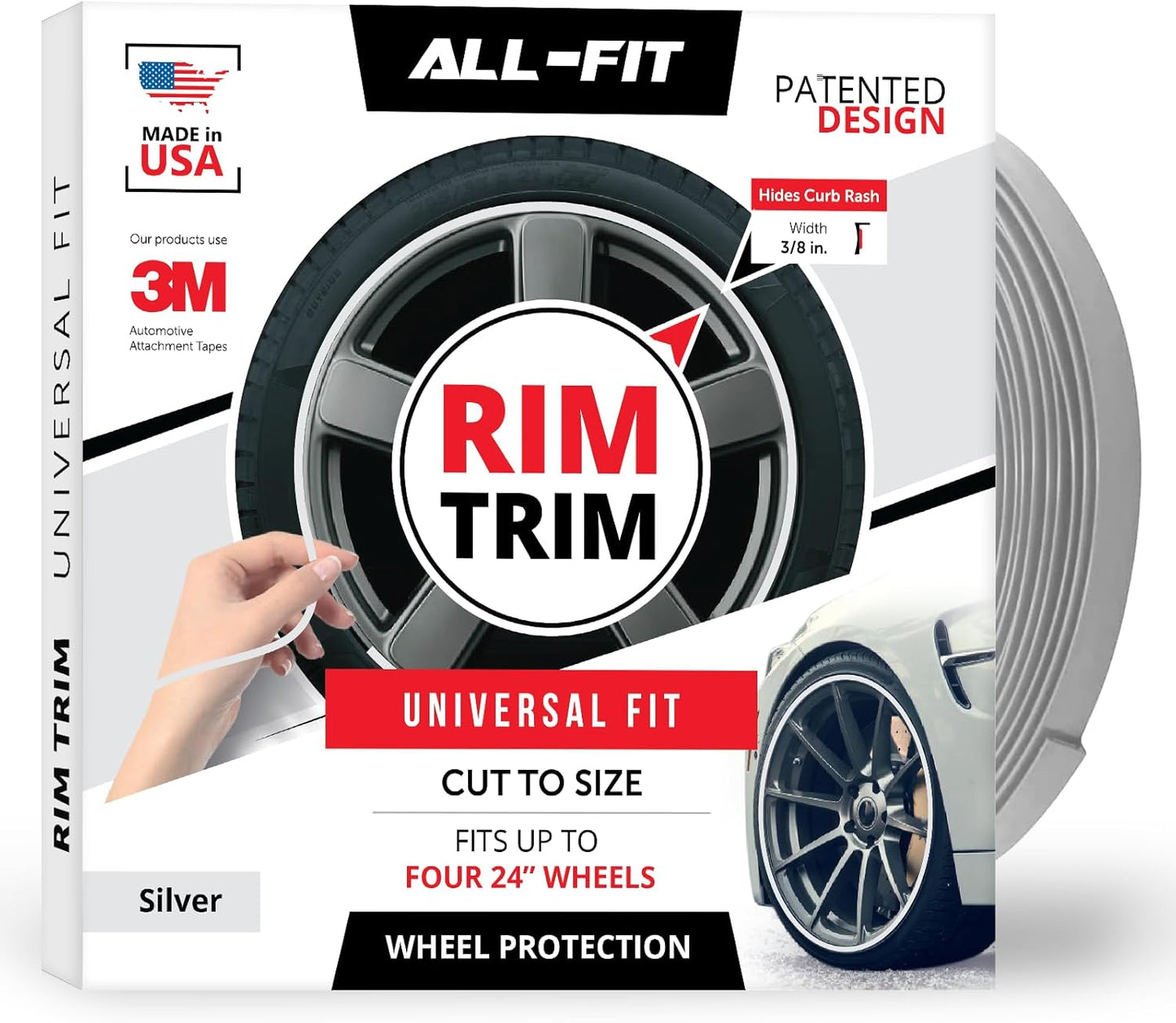 All-Fit Automotive Rim Trim – Durable DIY Car Exterior Accessories for Curb Rash Protection – Fits Up to Four 24” Wheels – Flexible, Durable Wheel Rim Protector (3/8″ width/Red)