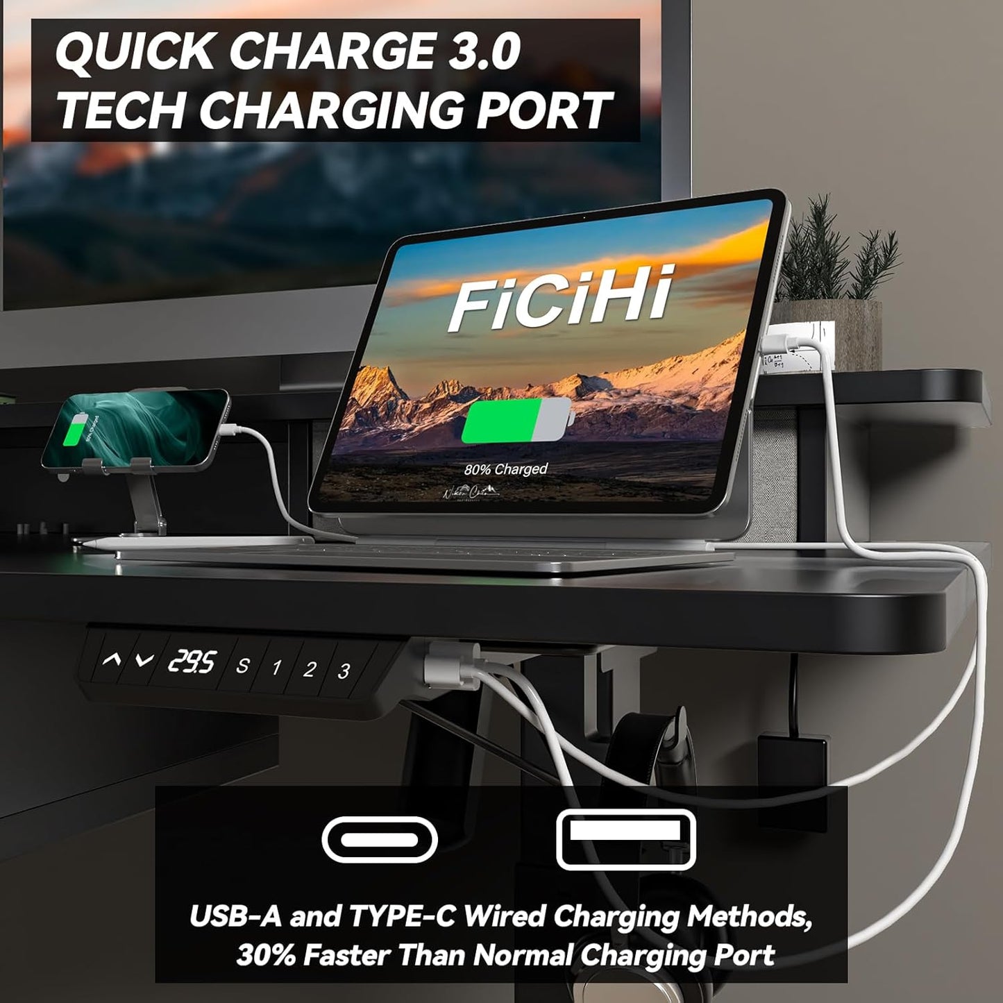 Adjustable Height Standing Desk with 4 Drawers & Wheels,63 x 30 inches Electric Sit Stand Home Office Desk with Two Tiers, 3 Memory Presets, Monitor Stand Riser, USB A/C Charging Port
