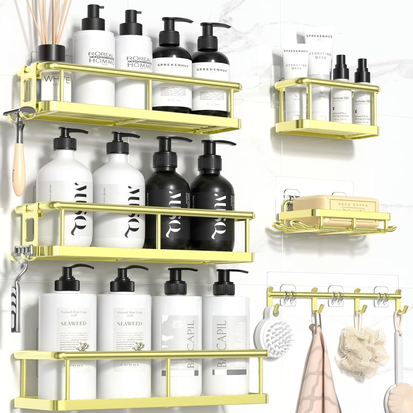 YASONIC Shower Caddy, 100% Rustproof Shelves for Inside Shower, No Drilling Bathroom Organizers and Storage, 6 Pack Large Capacity Bathroom Caddy for Kitchen & Home Decor
