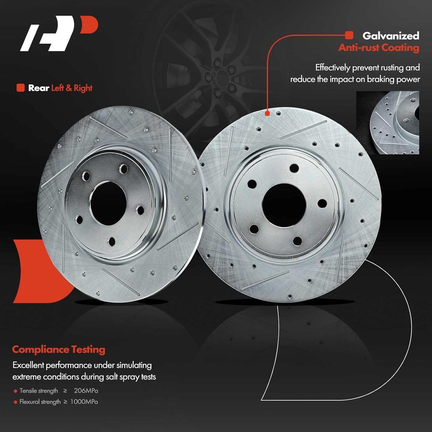 A-Premium 12.91 inch(328 mm) Rear Drilled and Slotted Disc Brake Rotors + Ceramic Pads Kit Compatible with Select Dodge, Chrysler, Volkswagen and Ram Models - Grand Caravan, Town & Country, Journey