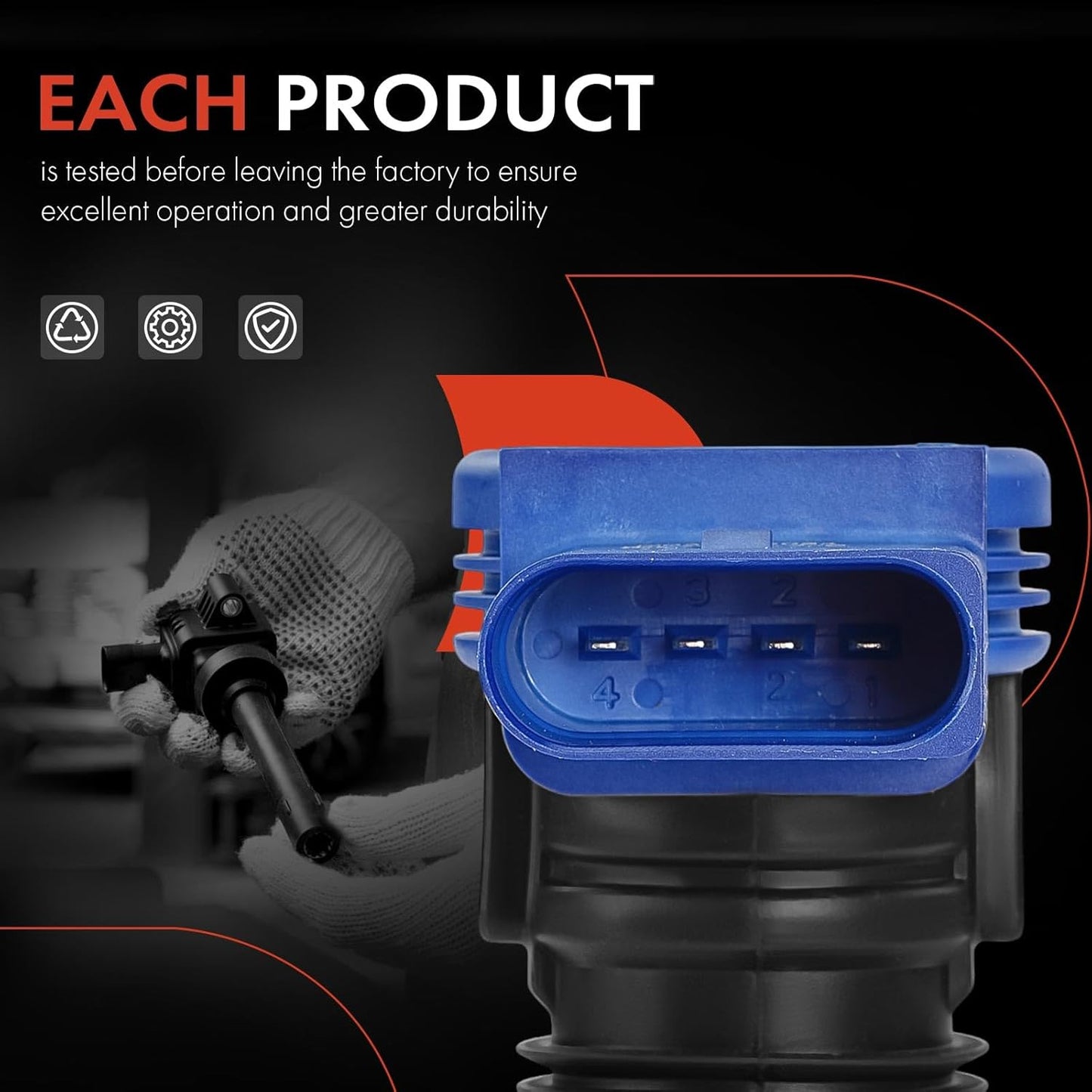 A-Premium (Blue) Engine Ignition Coil Pack Compatible with Volkswagen Jetta, Passat, Golf, Tiguan, Beetle, CC, Eos, GTI, Golf R, Passat CC, Tiguan Limited & Audi A4, Q5, A5 & Lamborghini, 4-PC Set