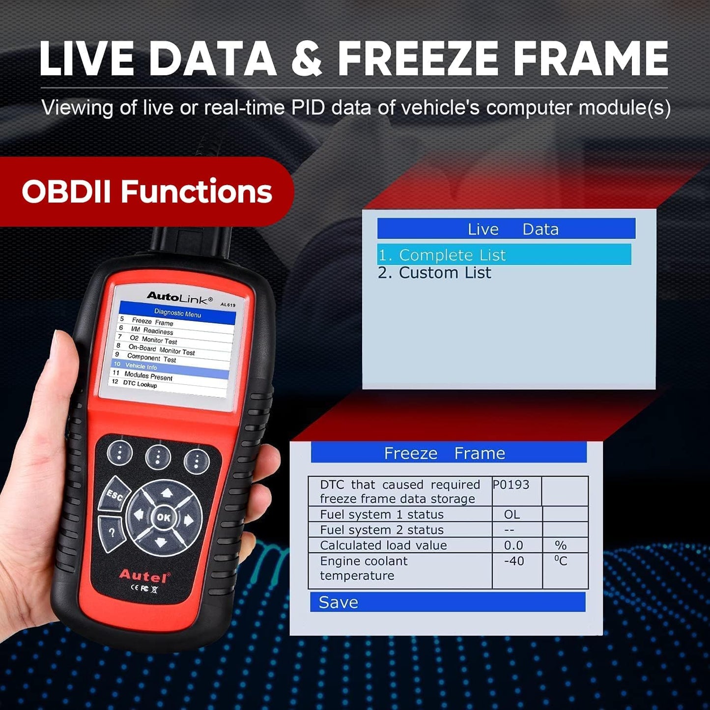 Autel AutoLink AL619 OBD2 Scanner | 2025 ABS/SRS/CAN Diagnostic Tool | Read/Erase Codes, Check Engine Light, OBDII Live Data & DTC Library | Upgrade for AL519, ML519, ML619 (Vehicle-Specific)