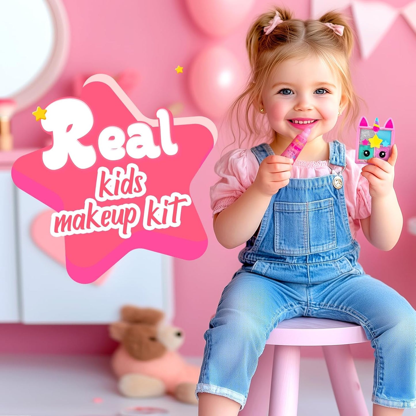 ULOVEME Kids Real Makeup Kit for Little Girls - Real, Non Toxic, Washable Make Up Toy - Umicorn Toys Gift for 3 4 5 6 7 8 9 10 12 Years Old Girls Birthday (Mini Pink Umicorn)
