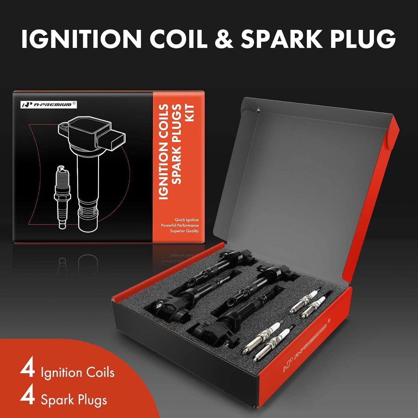 A-Premium Set of 8 Ignition Coil Pack and Iridium Spark Plugs Compatible with Kia Soul 2010-2011, 1.6L, Replace# 273012B010