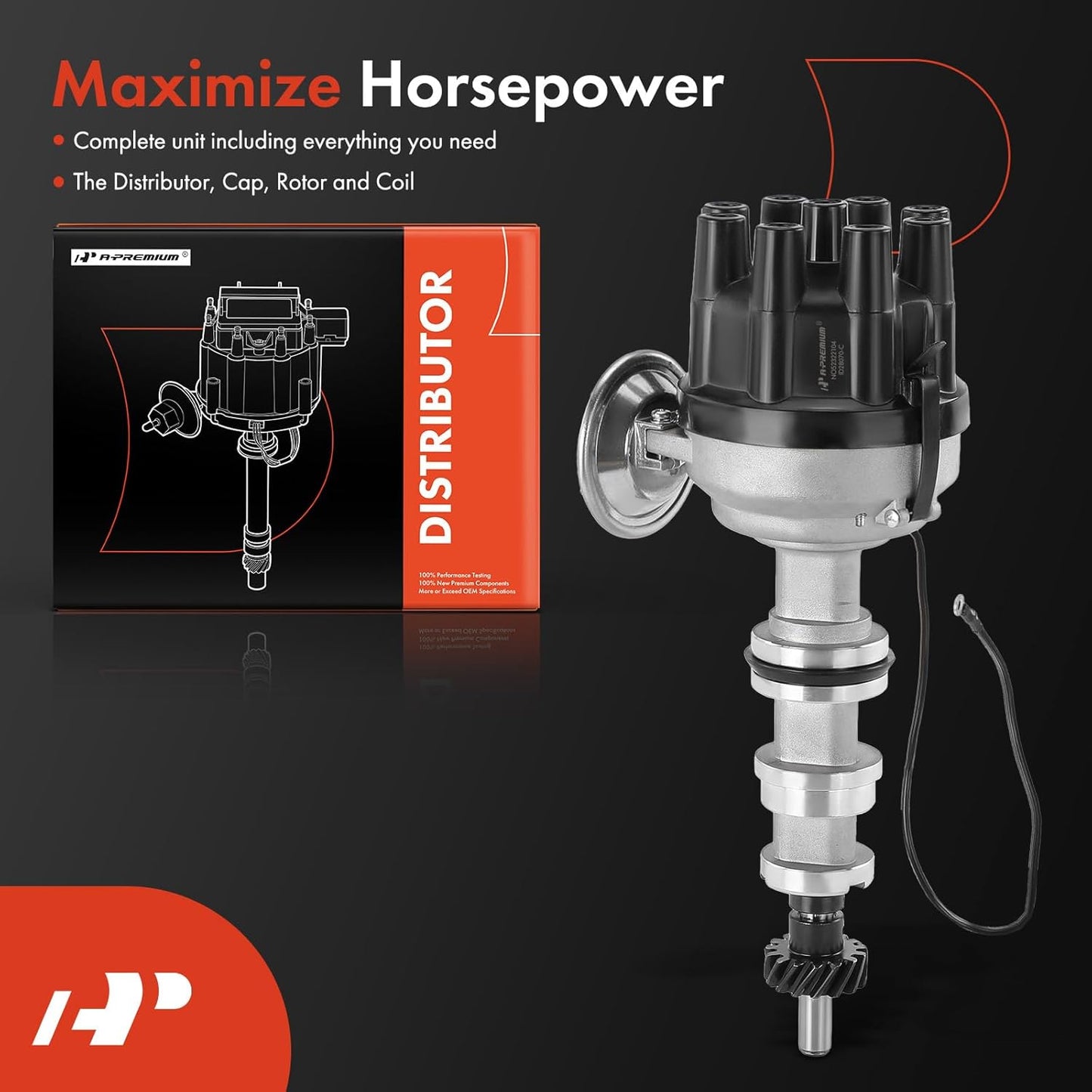 A-Premium Ignition Distributor with Cap and Rotor Compatible with Ford F-100, F-250, F-350, Mustang, Galaxie, LTD, Skyliner, M-400, Victoria & AC Shelby Cobra & Edsel Bermuda, Pacer, Roundup, Villager