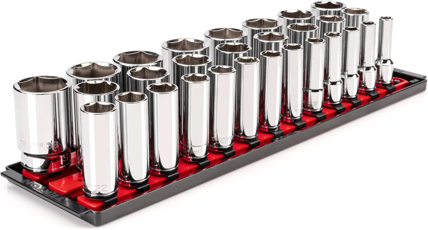 TEKTON 1/2 Inch Drive 6-Point Socket Set with Rail, 15-Piece (10-24 mm) | SHD92102
