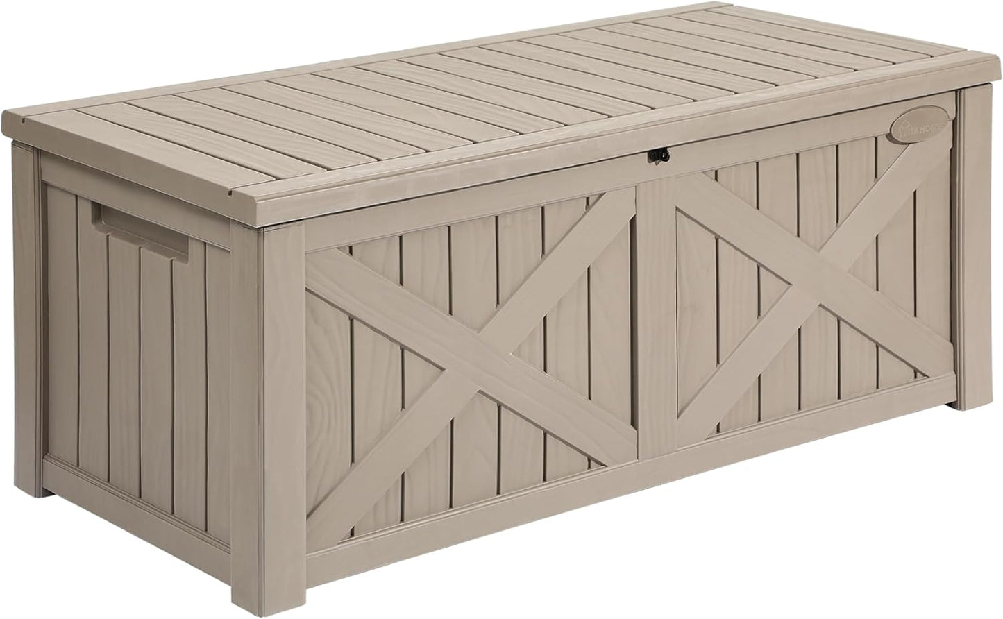 YITAHOME 120 Gallon Outdoor Storage Deck Box with Cushion, Large Resin Patio Storage for Outdoor Pillows, Garden Tools and Pool-Supplies, Waterproof, Lockable (Taupe)