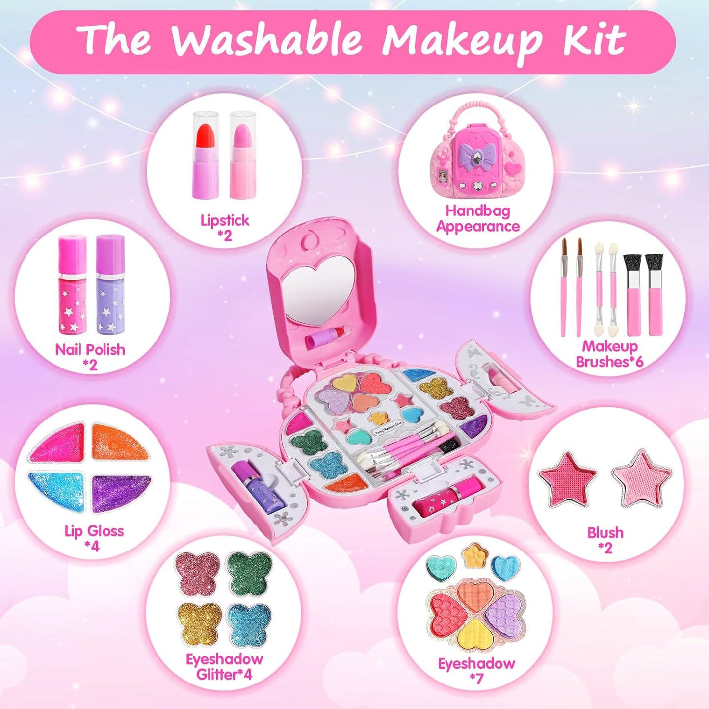 Topsolid Kids Makeup Kit With Mirror - Real Washable Makeup Set for Girls 5-8, Princess Toys Cosmetic Set, Christmas & Birthday Gifts for 3-8 Year Old Girls