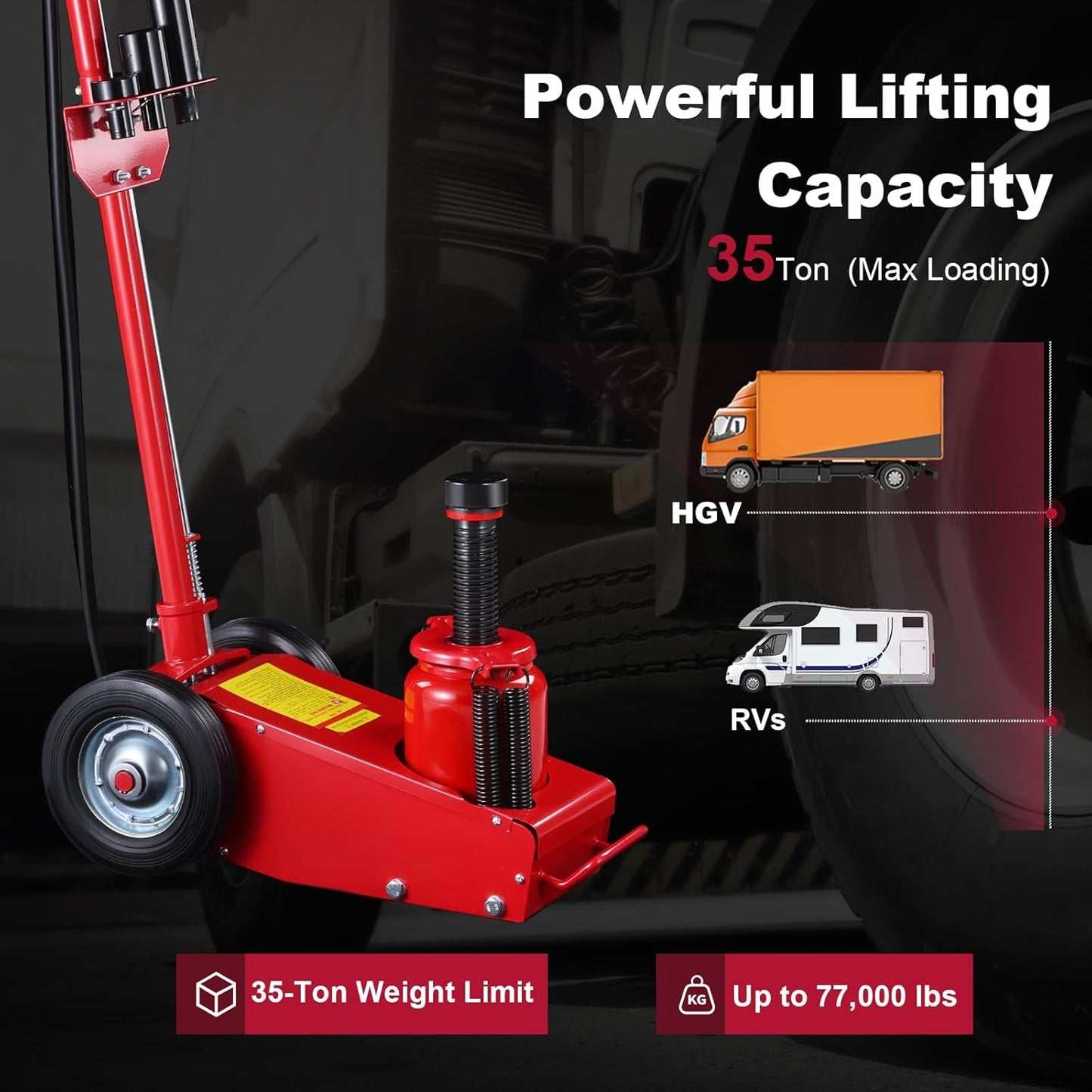 XtremepouwerUS 35-Ton Air Hydraulic Floor Jack Truck Lift Jacks Service Repair Lifting Tool Wheels w/Extension Adapters Set