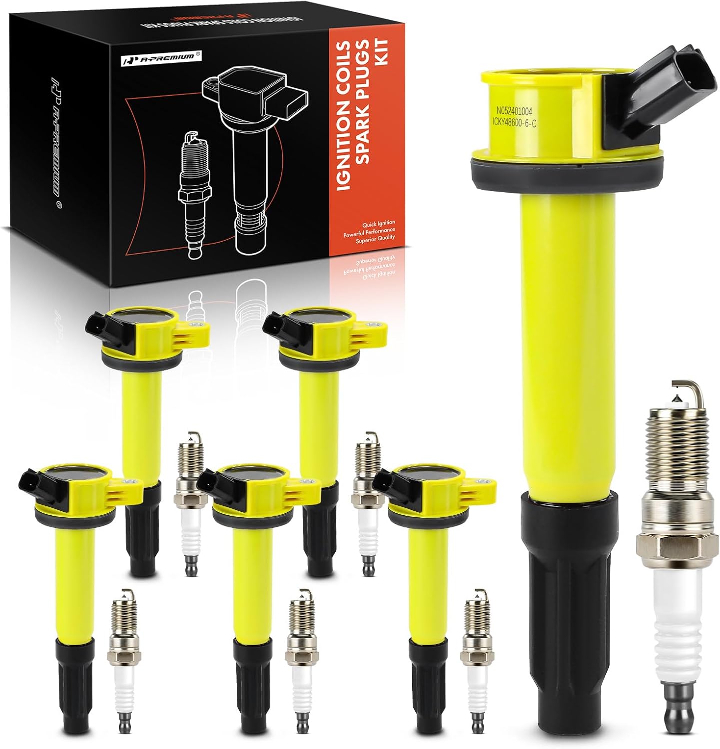 A-Premium Ignition Coils and Spark Plugs Kits Compatible with Ford Fusion 2006-2012, Escape 2009-2012 & Lincoln Zephyr 2006 & Mercury Mariner 2009-2011, Milan 2006-2011, 3.0L 6-PC Set