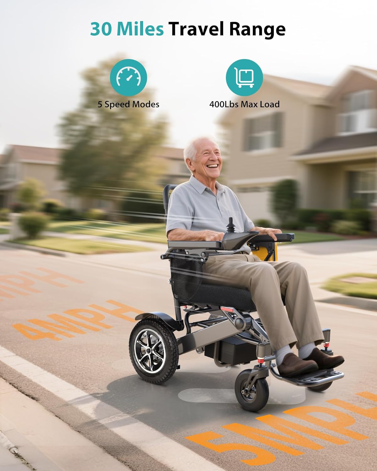 30 Miles Range Electric Wheelchairs for Adults, 500W All Terrain Mobility Electric Wheelchair, Lightweight Foldable Power Motorized Wheelchair for Seniors, 400 lbs Capacity