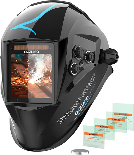 AZZUNO Welding Helmet Auto Darkening, True Color Large Viewing 3.94"×3.82", Solar Powered Welding Hood Mask with Wide Shade 4/5-9/9-13 for TIG/MIG/Stick Weld/Cut/Grind