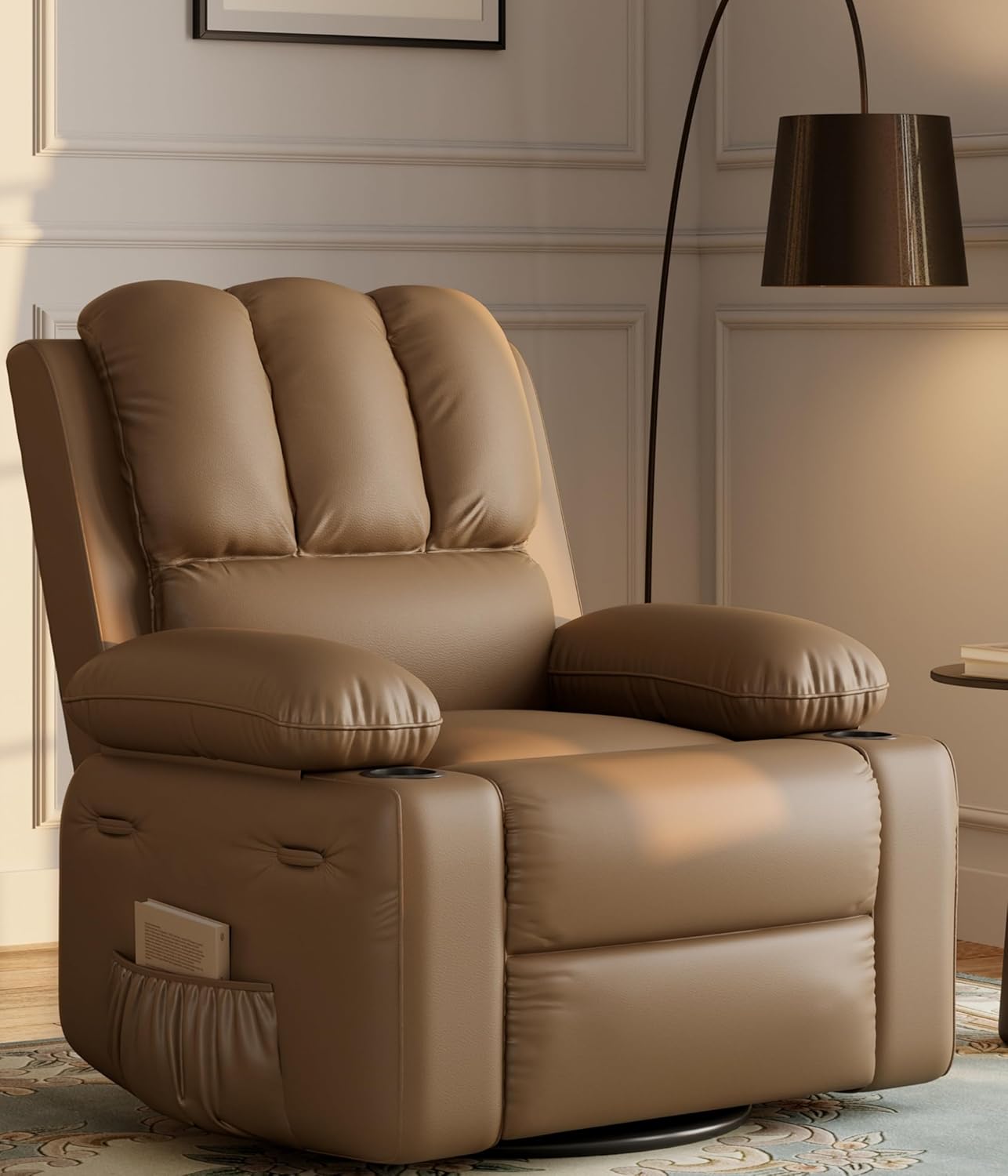22'' Manual Recliner Chair for Adults, PU Leather Recliner with Cup Holders and Side Pockets, Ergonomic Design for Nursery, Living Room, Bedroom, and Home Theater, Grey