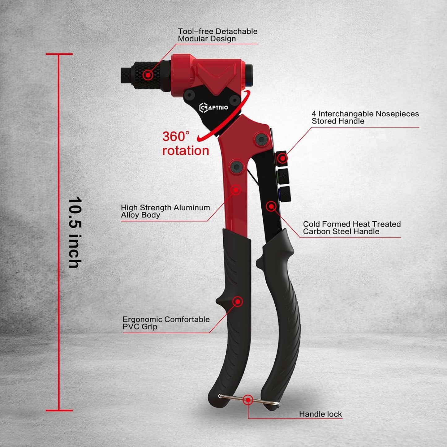 2 in 1 Rivet Nut Tool, Rivet Gun, 360° Swivel Head Multi-Application Tool with 4 Rivet Heads and 8 Metric & SAE Mandrels, Hand Riveter Tool with 80 Rivets and 80 Rivet Nuts, Designed for Tight Space