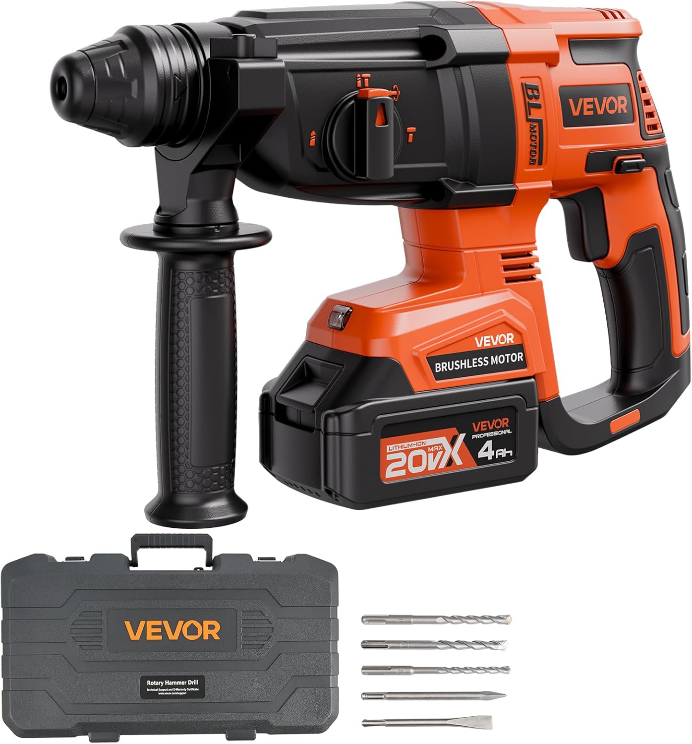 VEVOR 1-3/4" SDS-Max Rotary Hammer Drill, 13Amp Corded Drills, Heavy Duty Chipping Hammers w/Vibration Control & Safety Clutch, Electric Demolition Hammers, Power Tool For Concrete