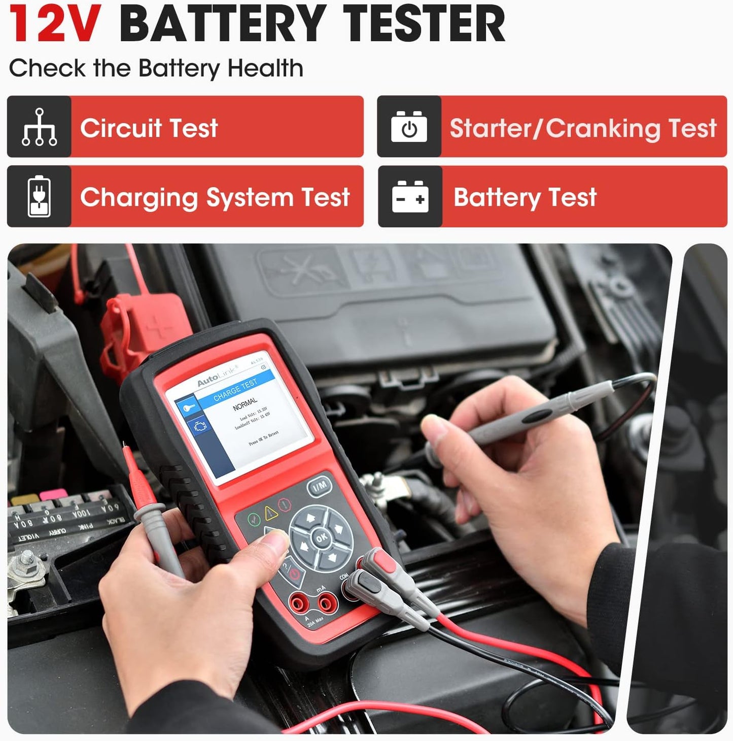 Autel AL539B OBD2 Scanner, 3-in-1 Code Reader Battery Tester Avometer for 12 Volts Batteries, Full OBDII Diagnosis and Circuit Starting & Charging Systems Test, All Enhanced Ver. of AL519 AL539