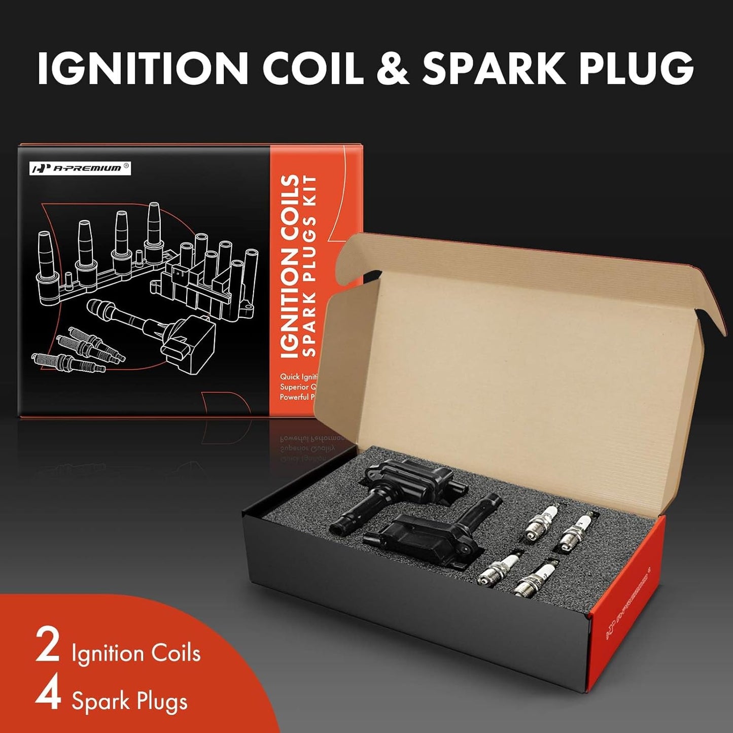 A-Premium 2x Ignition Coil Pack and 4x Iridium Spark Plugs Compatible with Kia Sephia 1998-2001, Spectra 2000-2004, 1.8L