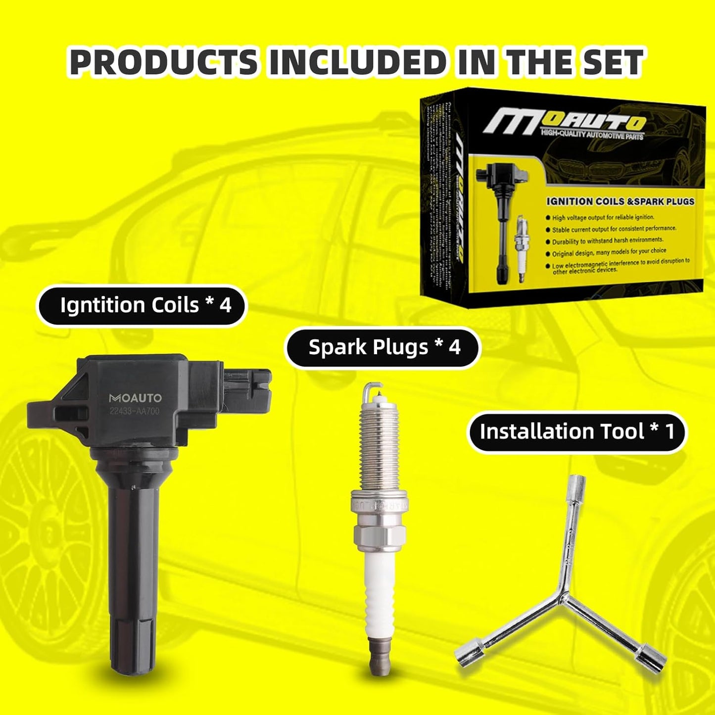 Set of 4 Ignition Coils Pack UF747 22433AA700 & 4 PCS Iridium Spark Plugs Compatible with Subaru XV Crosstrek Forester Legacy Outback - 2.0L 2.5L H4
