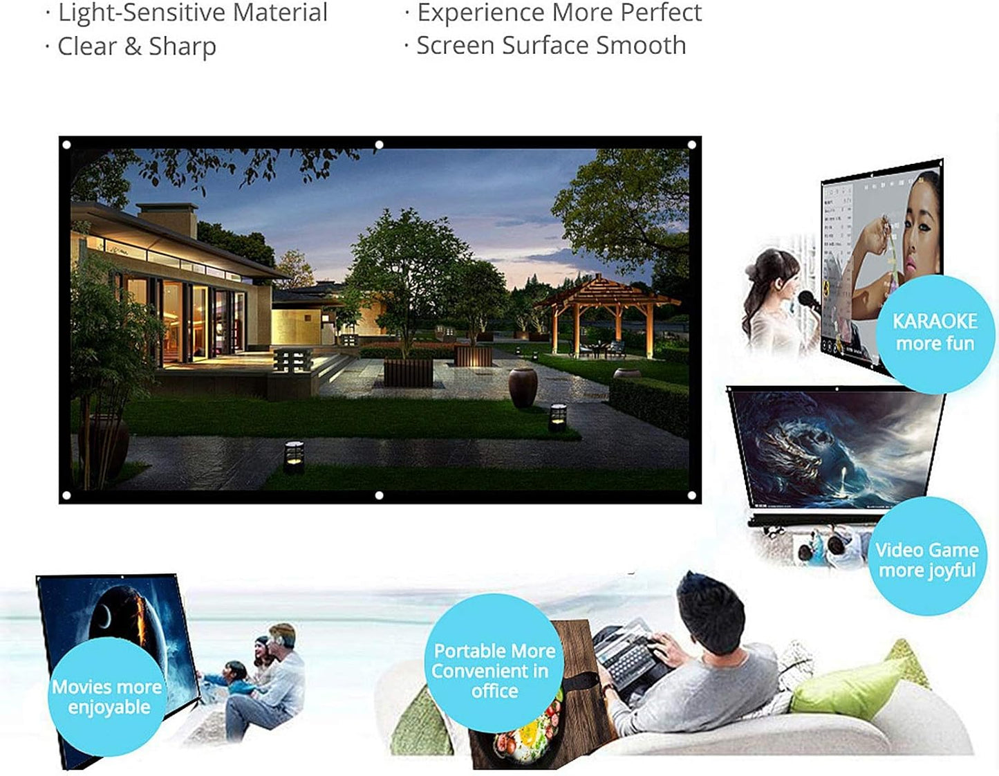 60” 70” 84'' Portable Projector Screen 16:9 White 84 Inch Diagonal Video Projection Screen Foldable Wall Mounted(84 inch)